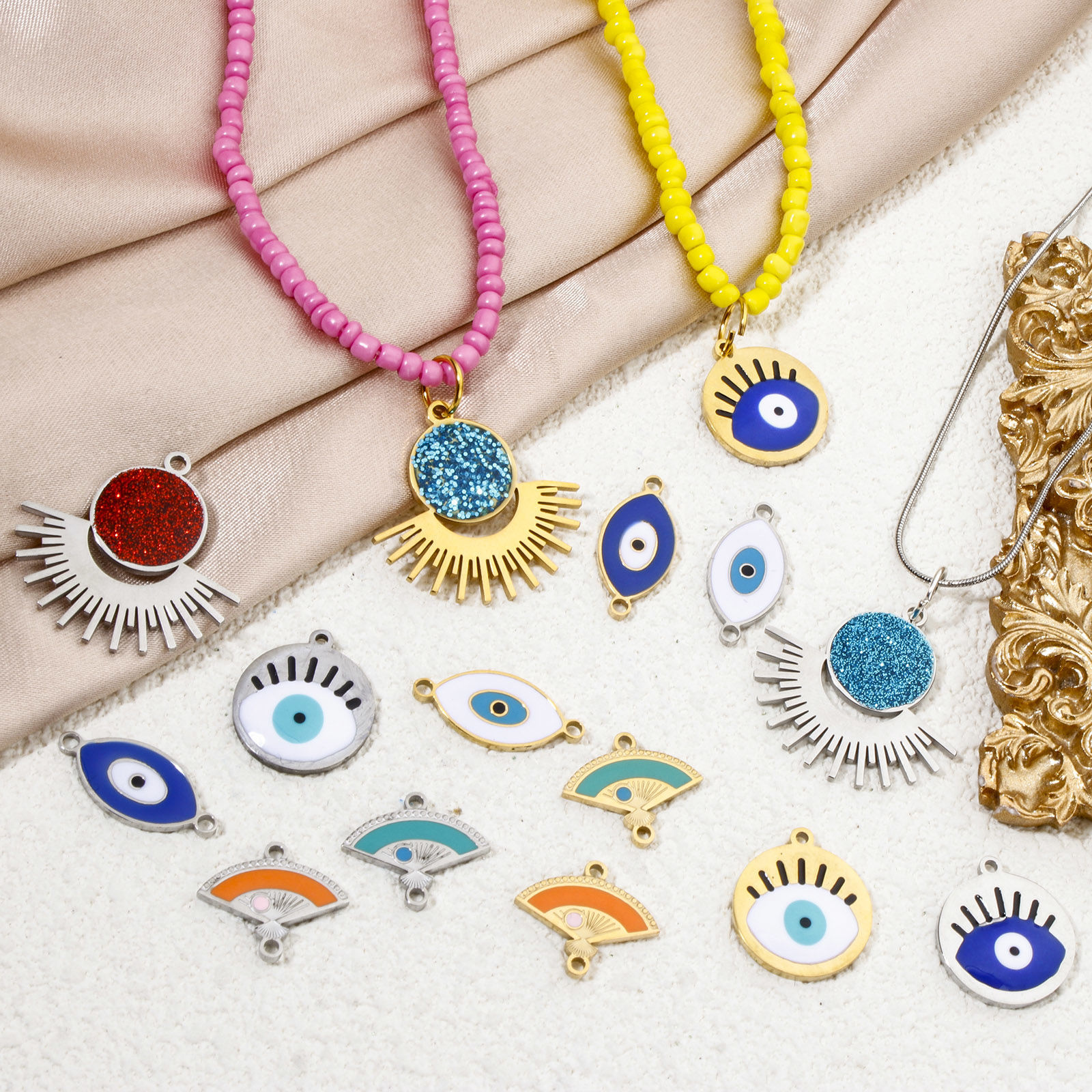 Picture of Eco-friendly 304 Stainless Steel Religious Charms Multicolor Marquise Evil Eye Enamel