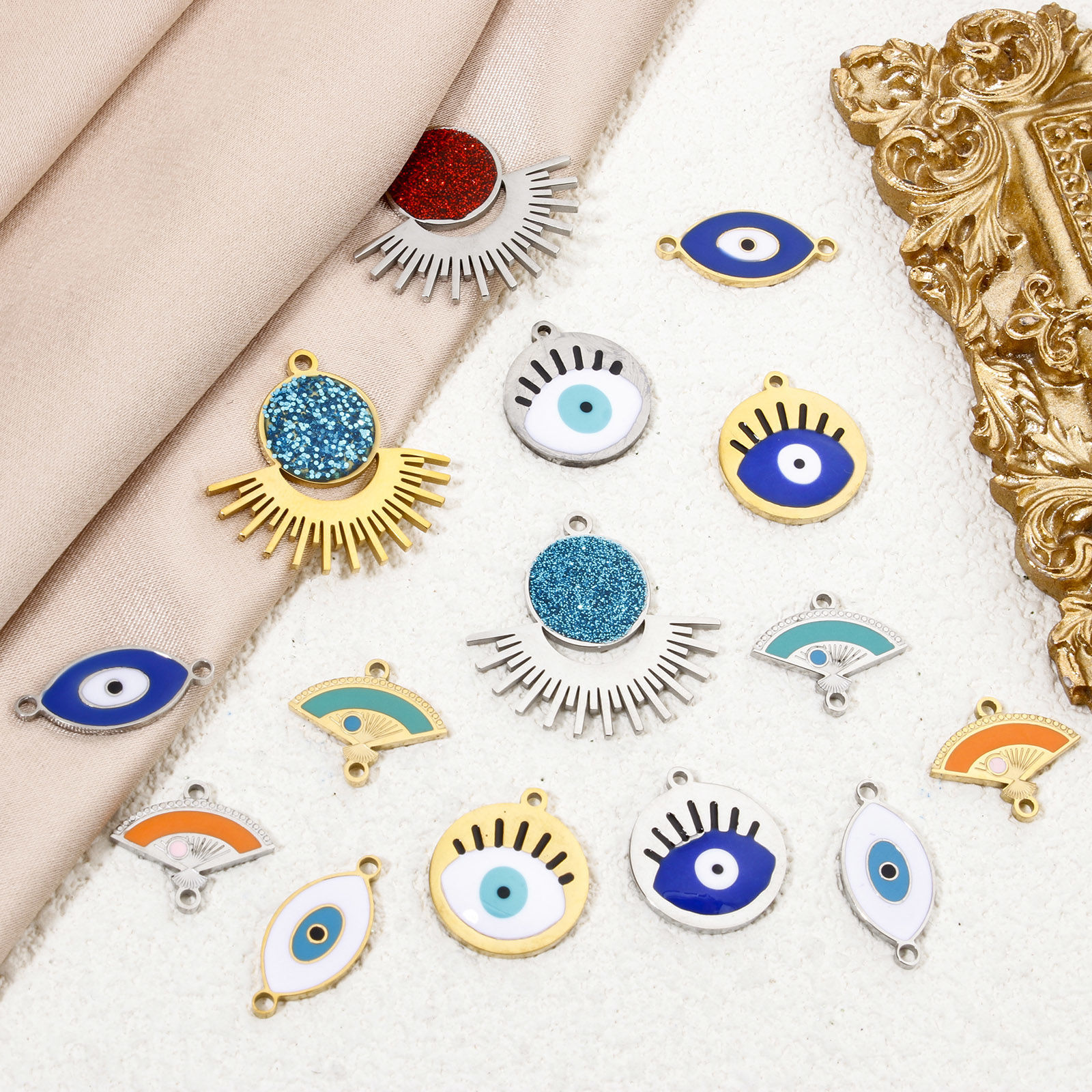 Picture of Eco-friendly 304 Stainless Steel Religious Charms Multicolor Marquise Evil Eye Enamel