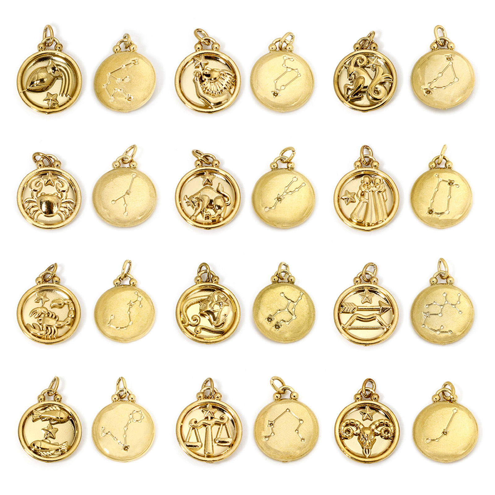 Picture of Vacuum Plating 304 Stainless Steel Retro Charms Gold Plated Round Constellation