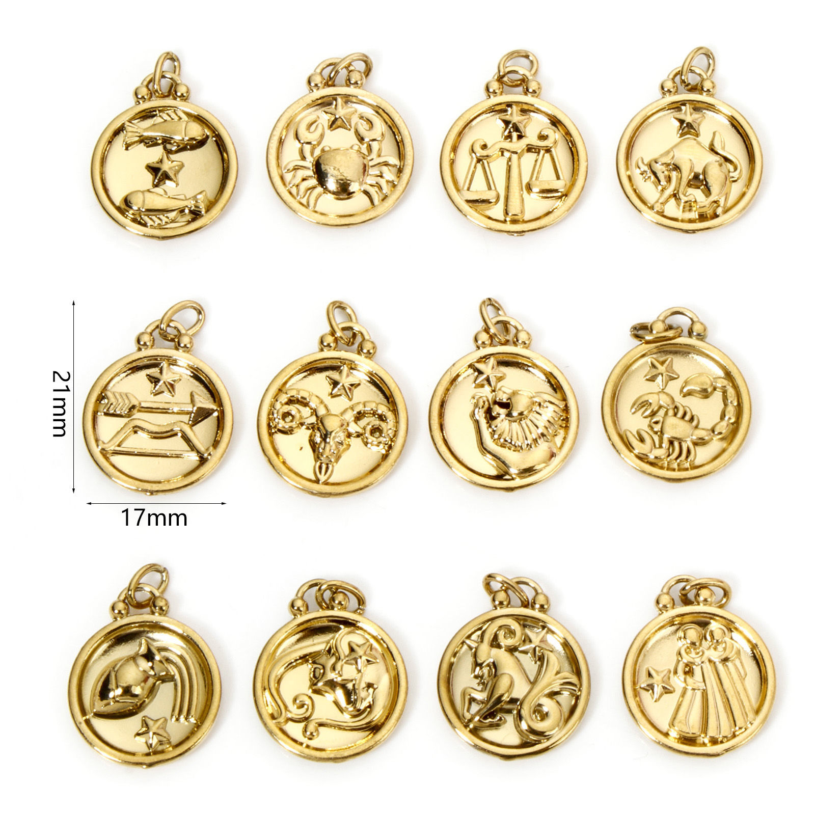 Picture of Vacuum Plating 304 Stainless Steel Retro Charms Gold Plated Round Constellation