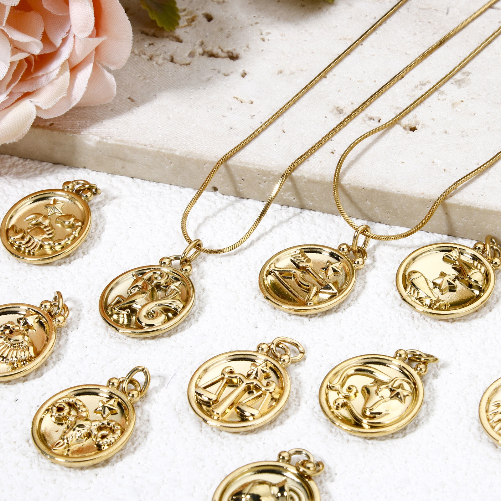 Picture of Vacuum Plating 304 Stainless Steel Retro Charms Gold Plated Round Constellation