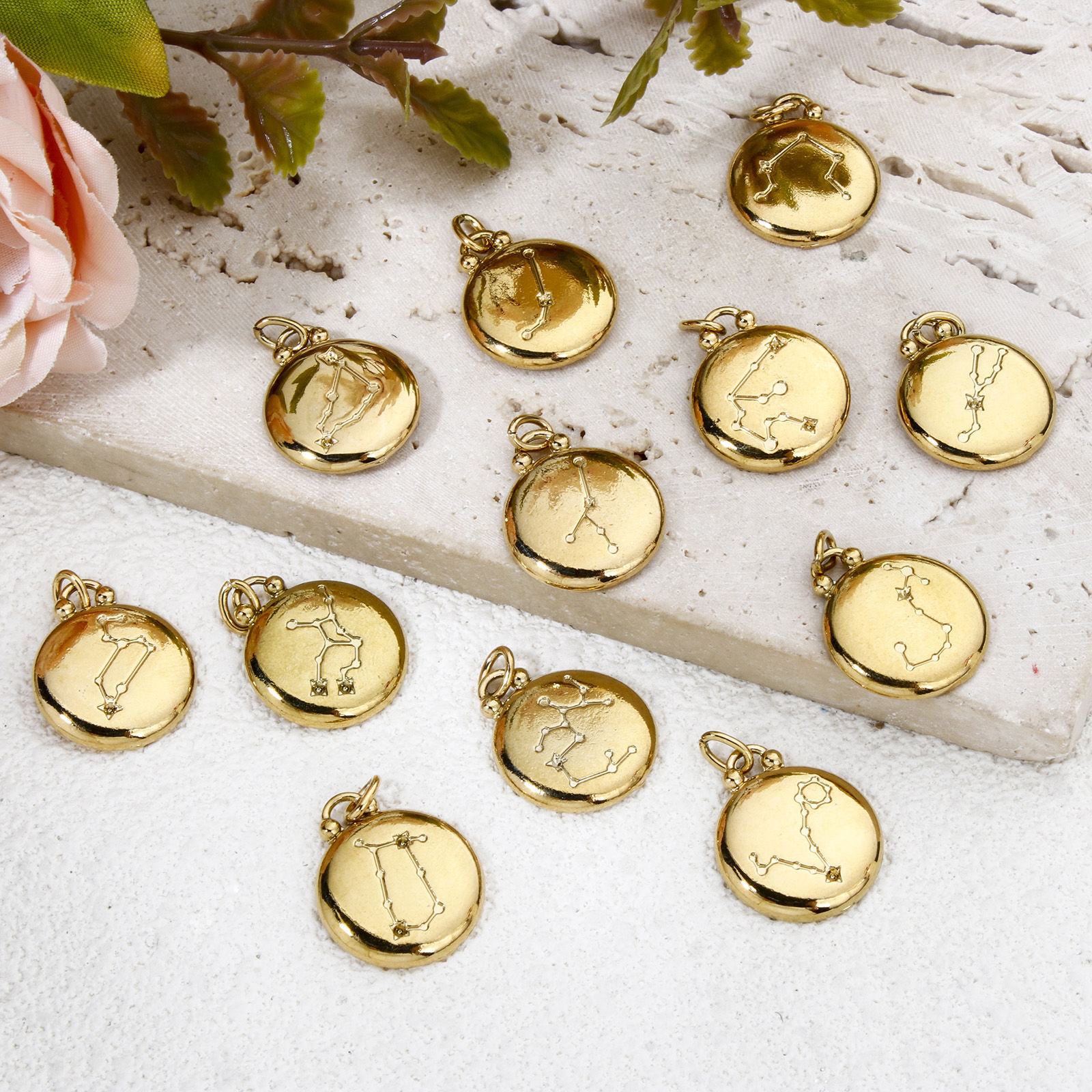 Picture of Vacuum Plating 304 Stainless Steel Retro Charms Gold Plated Round Constellation