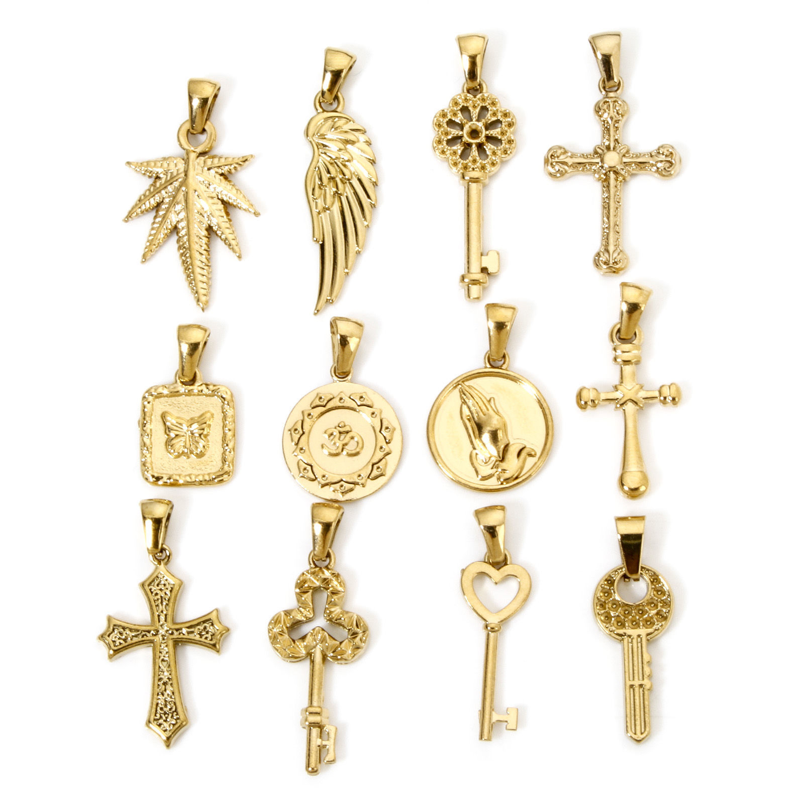 Picture of Vacuum Plating 304 Stainless Steel Retro Charm Pendant Gold Plated Key Cross