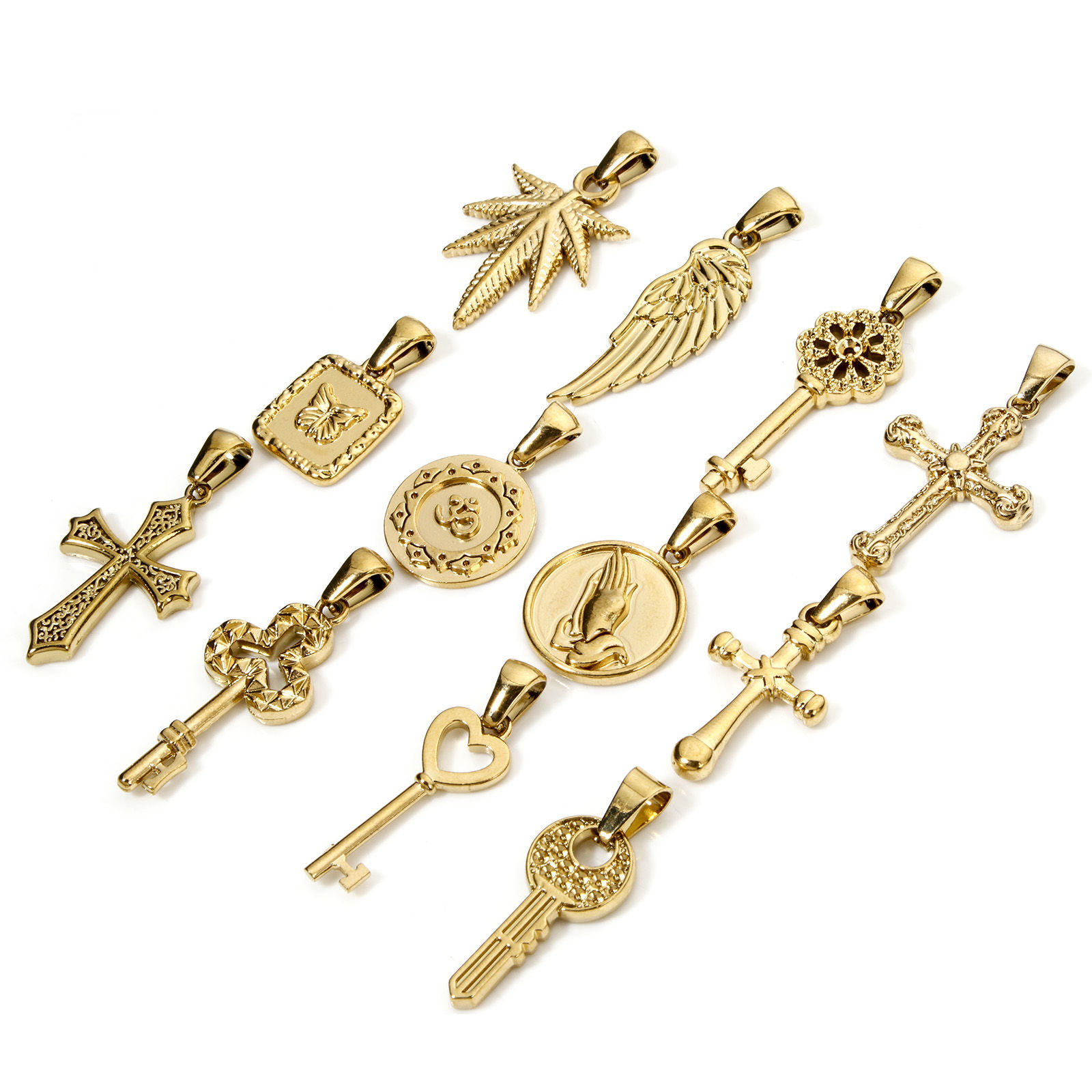 Picture of Vacuum Plating 304 Stainless Steel Retro Charm Pendant Gold Plated Key Cross