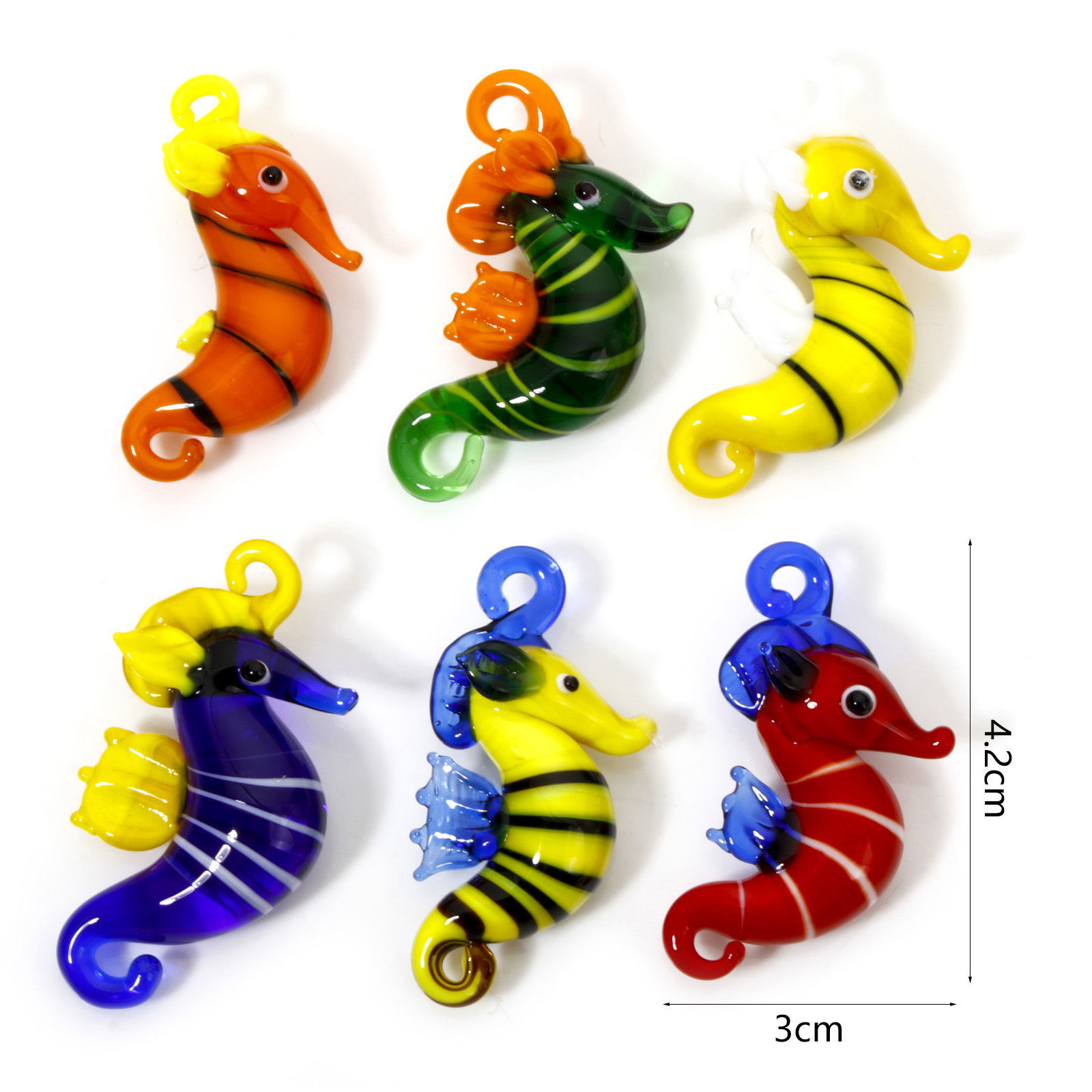 Изображение 1 ШТ Лэмпворк Морские Украшения Подвески " Морской конек " Разноцветный с узором “ С Полосами ” Трехмерный 4.2см x 3см