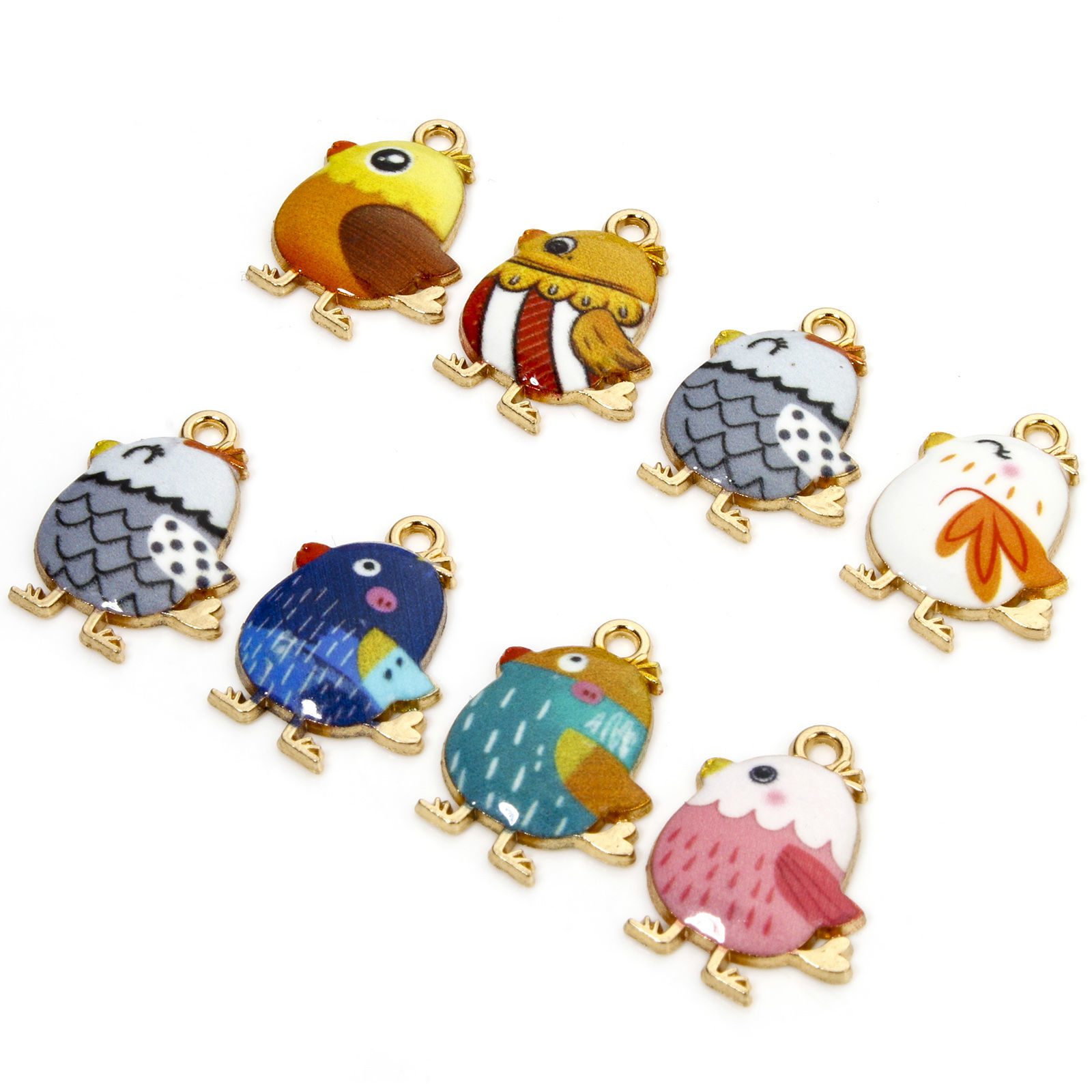 Picture of 10 PCs Zinc Based Alloy Oil Painting Style Charms Gold Plated Multicolor Chicken Easter Day Enamel 20mm x 16mm