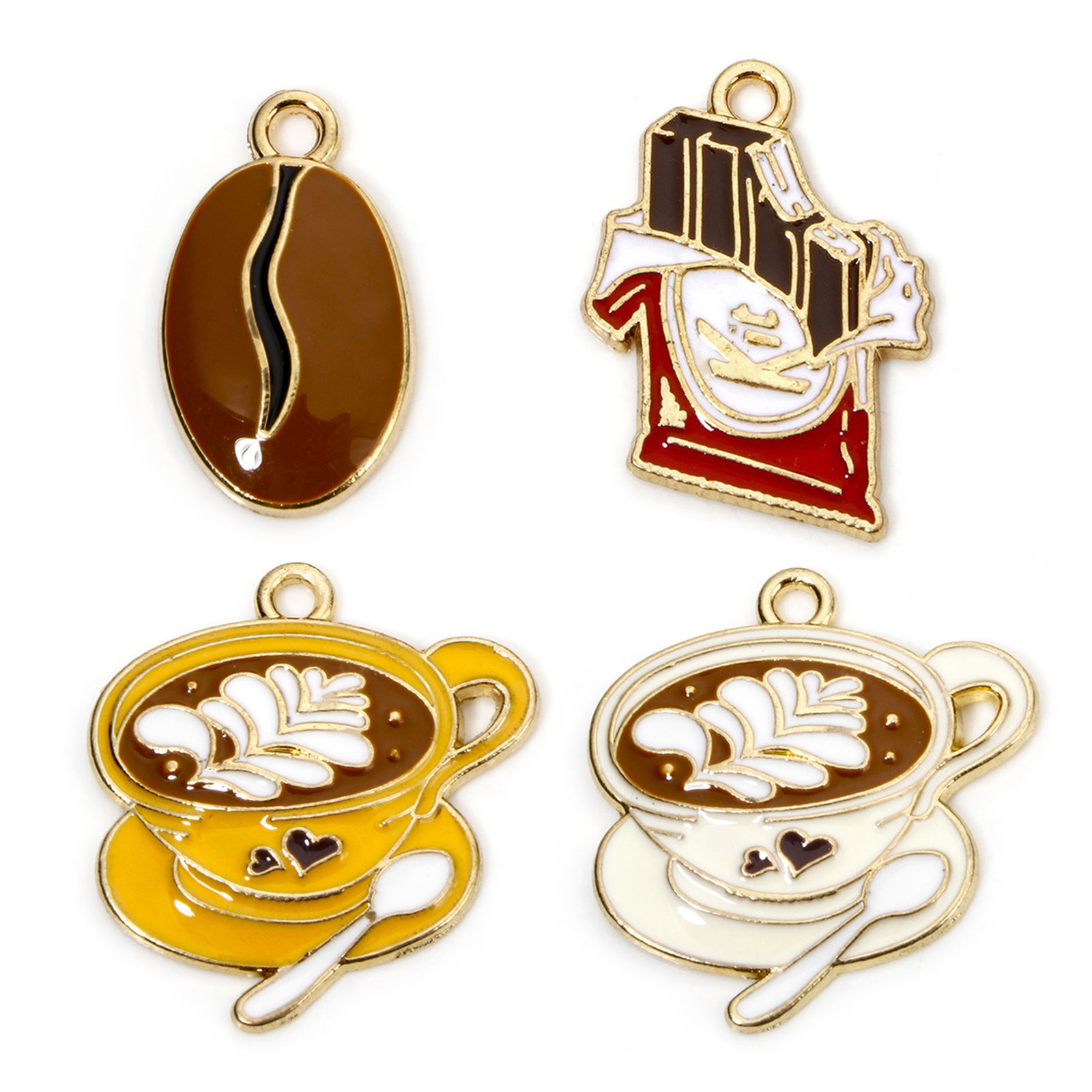 Bild von 10 Stück Zinklegierung Charms Vergoldet Schokolade Kaffee Emaille 24mm