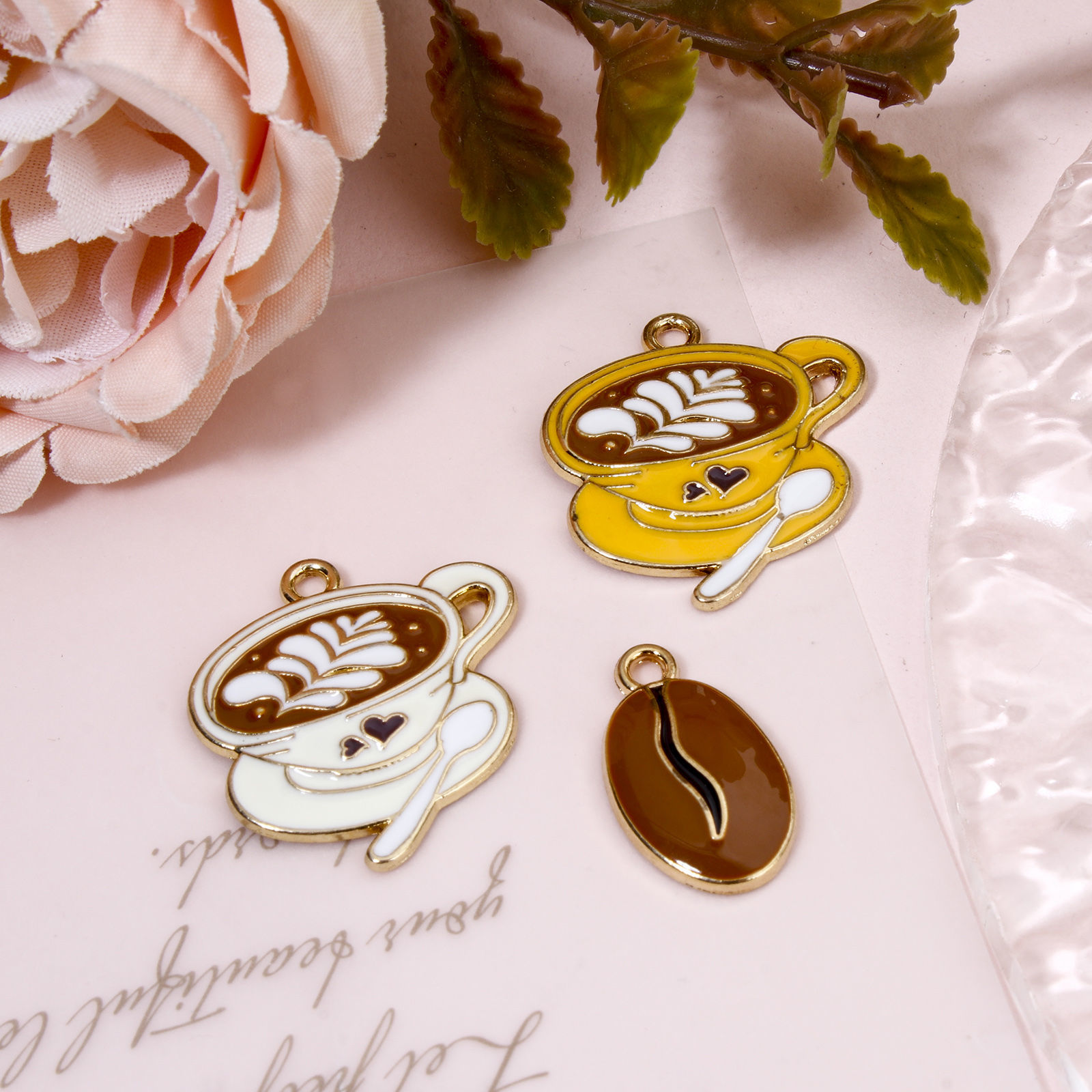 Bild von 10 Stück Zinklegierung Charms Vergoldet Schokolade Kaffee Emaille 24mm