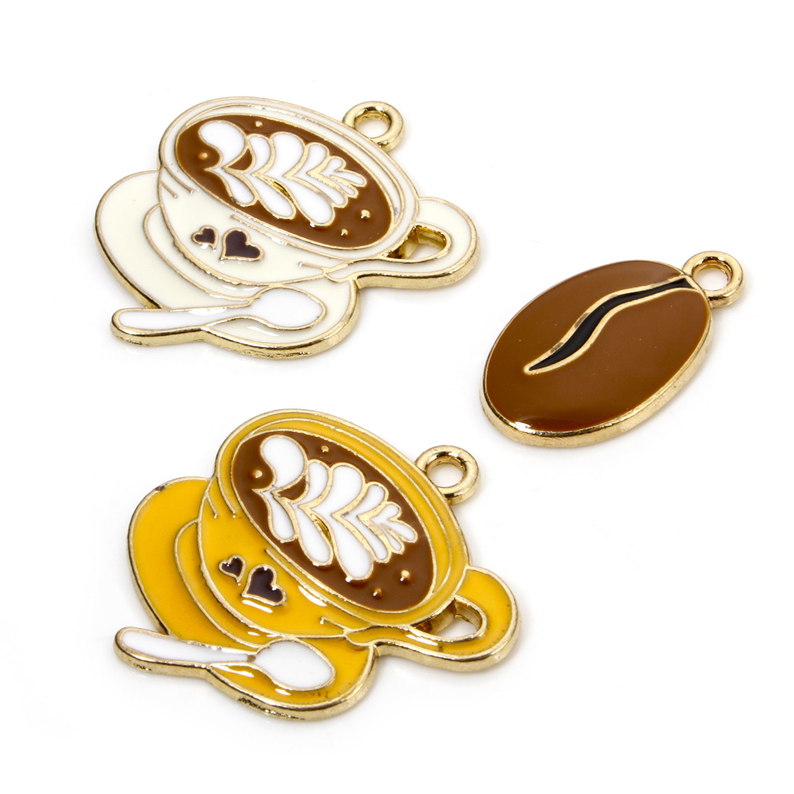 Bild von 10 Stück Zinklegierung Charms Vergoldet Schokolade Kaffee Emaille 24mm