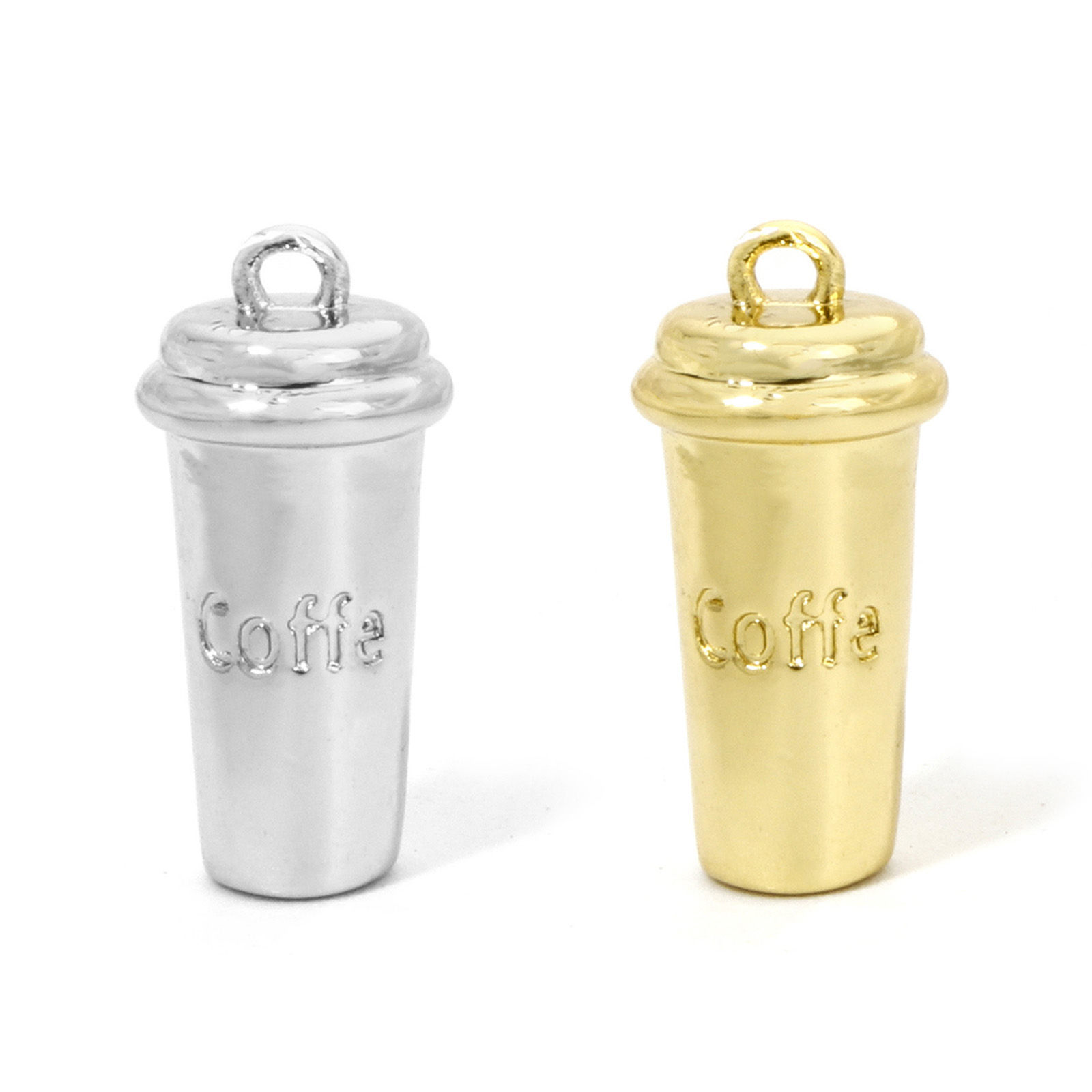 1 個 真鍮 チャーム カップ 多色 コーヒー 文字「 COFFEE」 3D 16.5mmx 8mm、 の画像