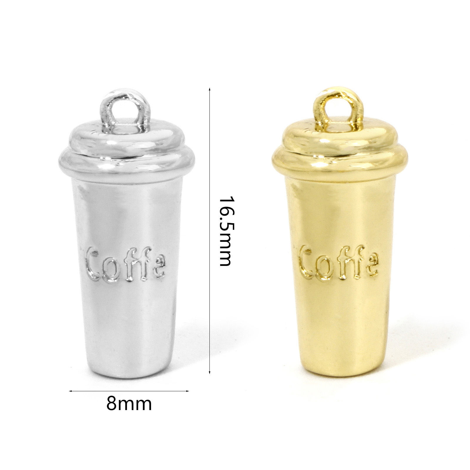 1 個 真鍮 チャーム カップ 多色 コーヒー 文字「 COFFEE」 3D 16.5mmx 8mm、 の画像