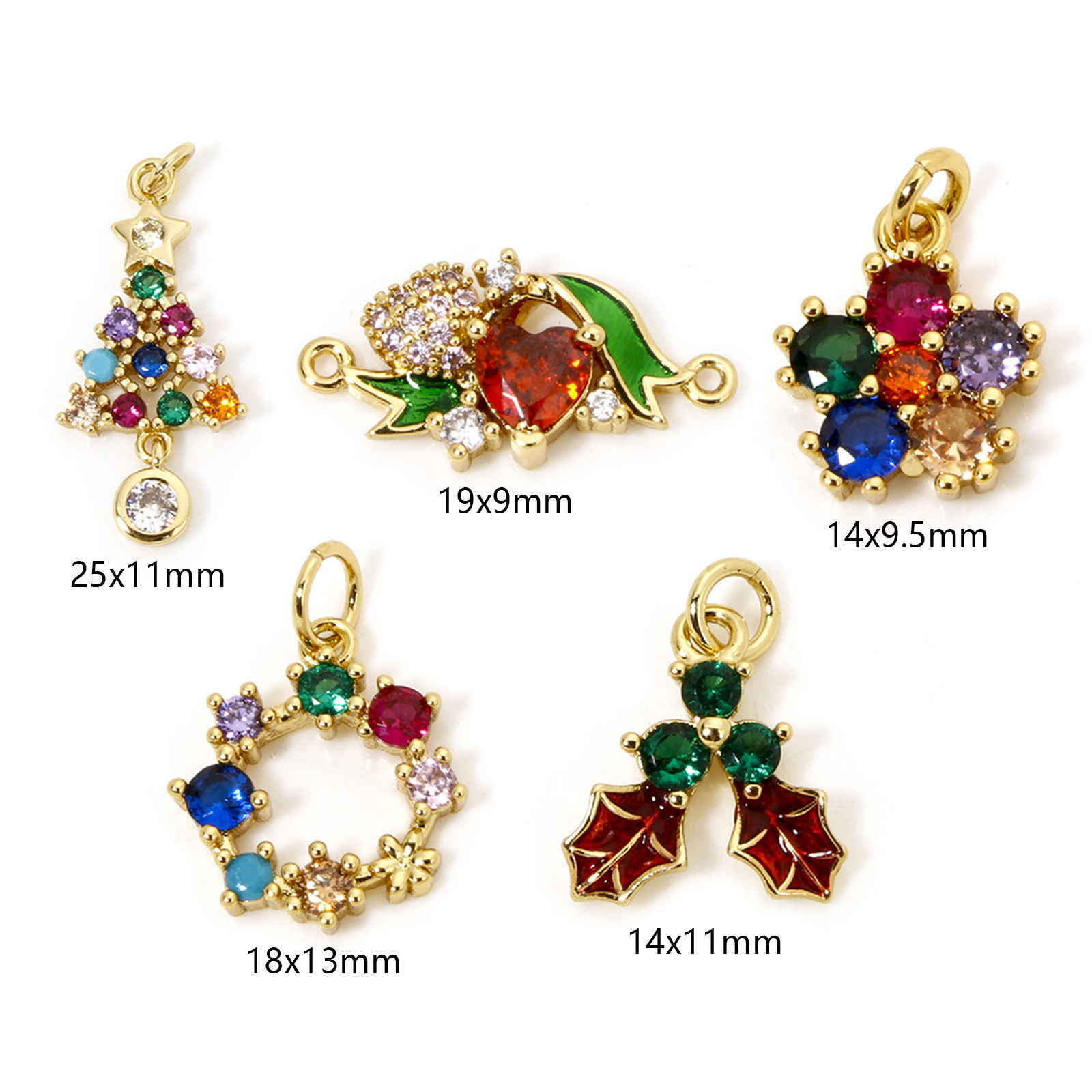 Picture of Eco-friendly Brass Christmas Charms 18K Real Gold Plated Multicolour Cubic Zirconia