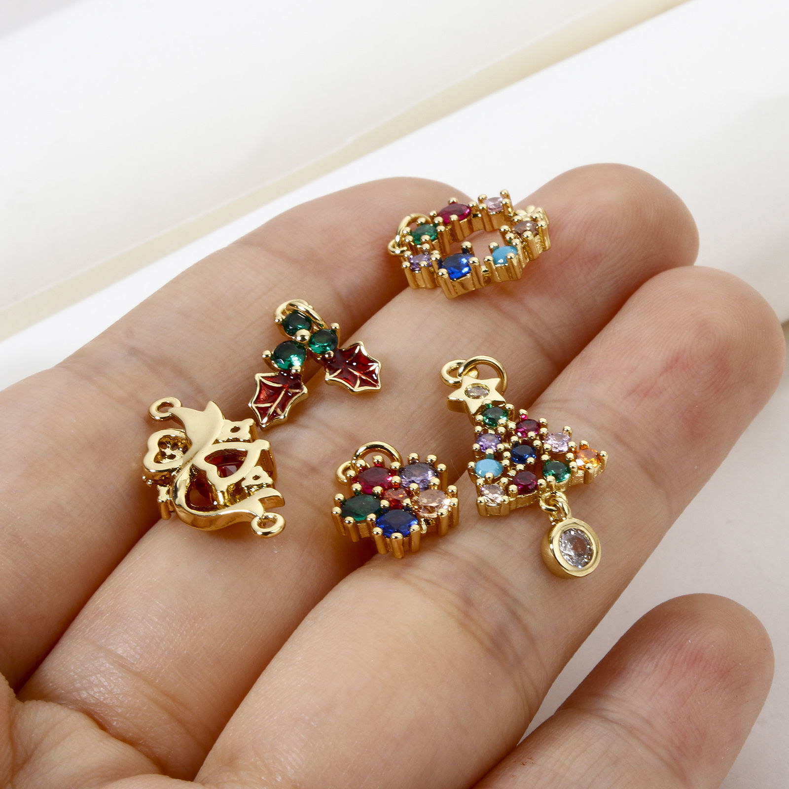 Picture of Eco-friendly Brass Christmas Charms 18K Real Gold Plated Multicolour Cubic Zirconia