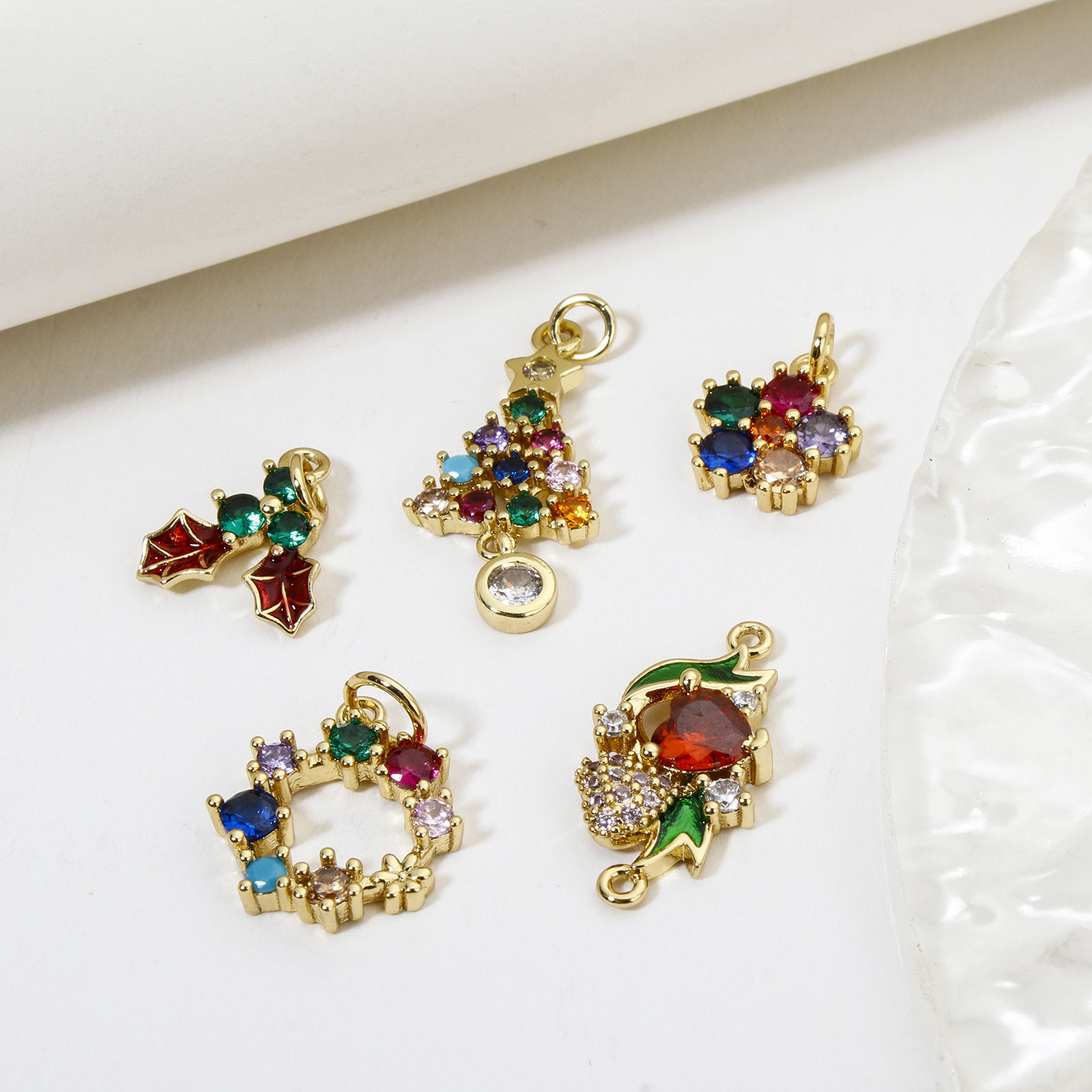 Picture of Eco-friendly Brass Christmas Charms 18K Real Gold Plated Multicolour Cubic Zirconia