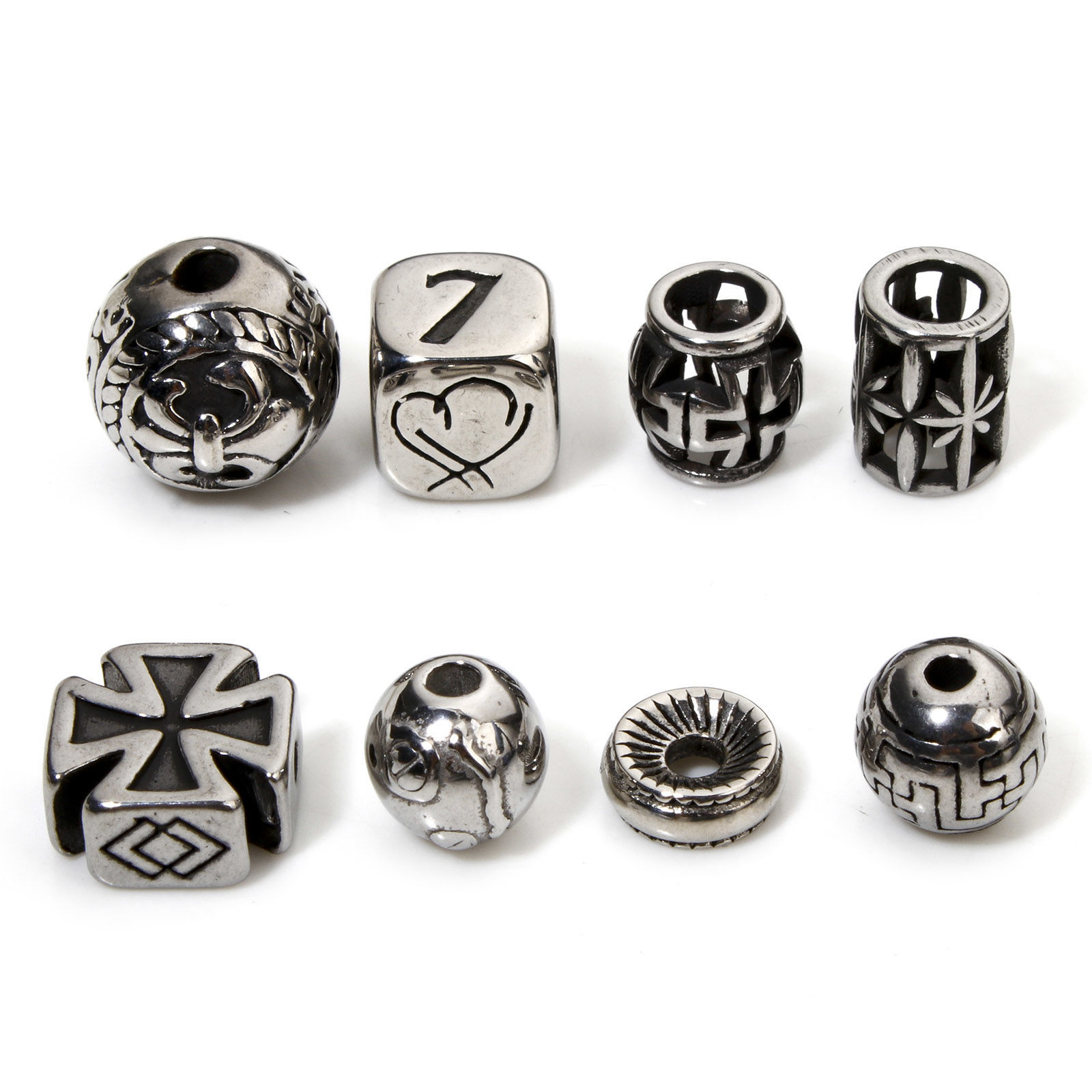 Picture of 304 Stainless Steel Beads For DIY Jewelry Making Antique Silver Color Carved Pattern