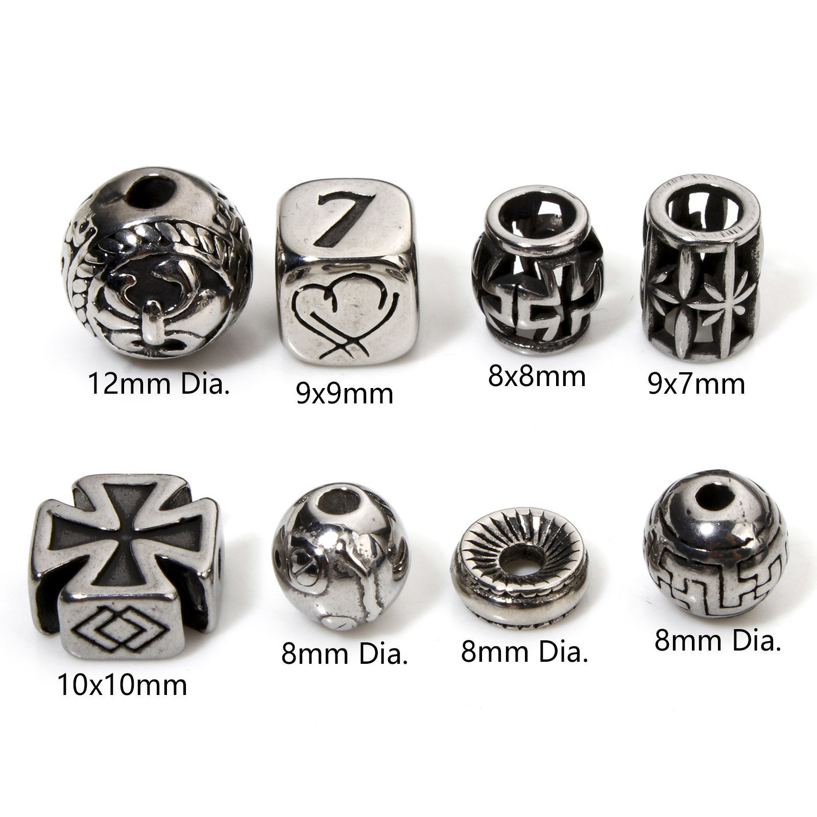 Picture of 304 Stainless Steel Beads For DIY Jewelry Making Antique Silver Color Carved Pattern