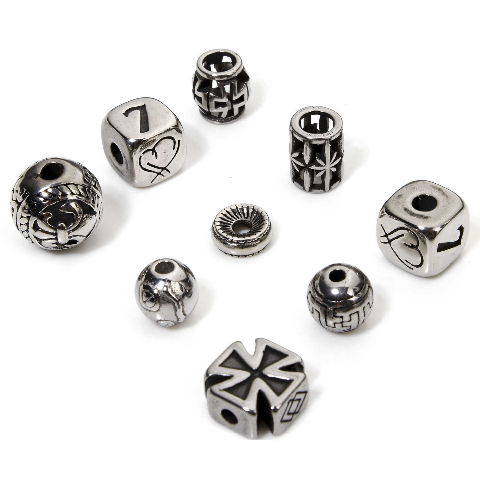 Picture of 304 Stainless Steel Beads For DIY Jewelry Making Antique Silver Color Carved Pattern