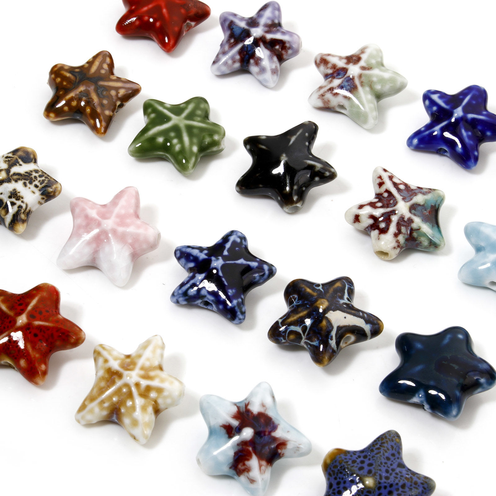Bild von 10 Stück Keramik Ozean Schmuck Perlen zur DIY-Schmuckherstellung Seesterne Bunt 3D ca. 22mm x 19mm, Loch:ca. 2mm