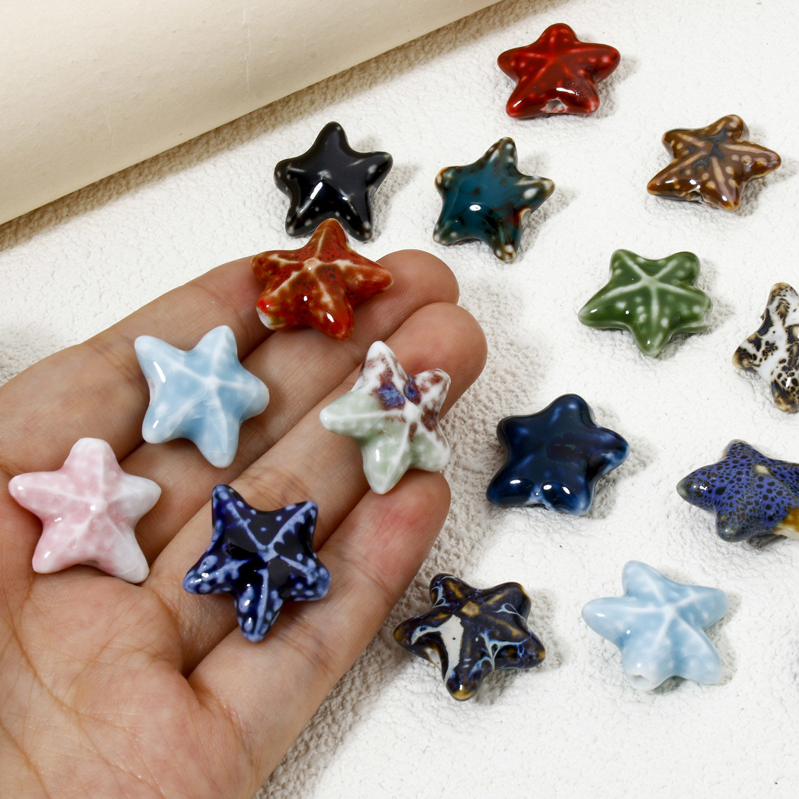 Bild von 10 Stück Keramik Ozean Schmuck Perlen zur DIY-Schmuckherstellung Seesterne Bunt 3D ca. 22mm x 19mm, Loch:ca. 2mm