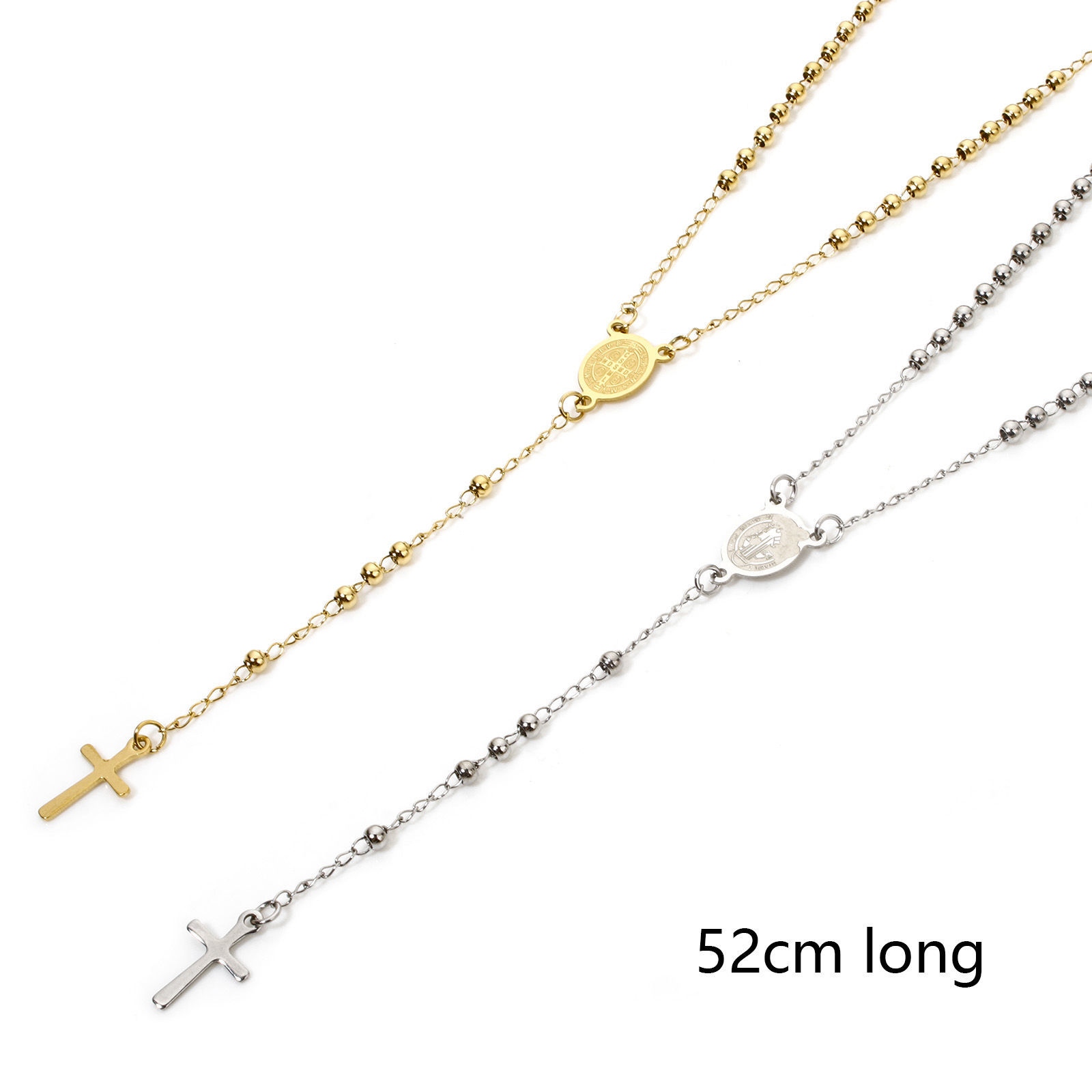 Imagen de 1 Unidad 304 Acero Inoxidable Collar de Rosario de Cuentas de Oración Cruz Medalla de San Benito 52cm longitud
