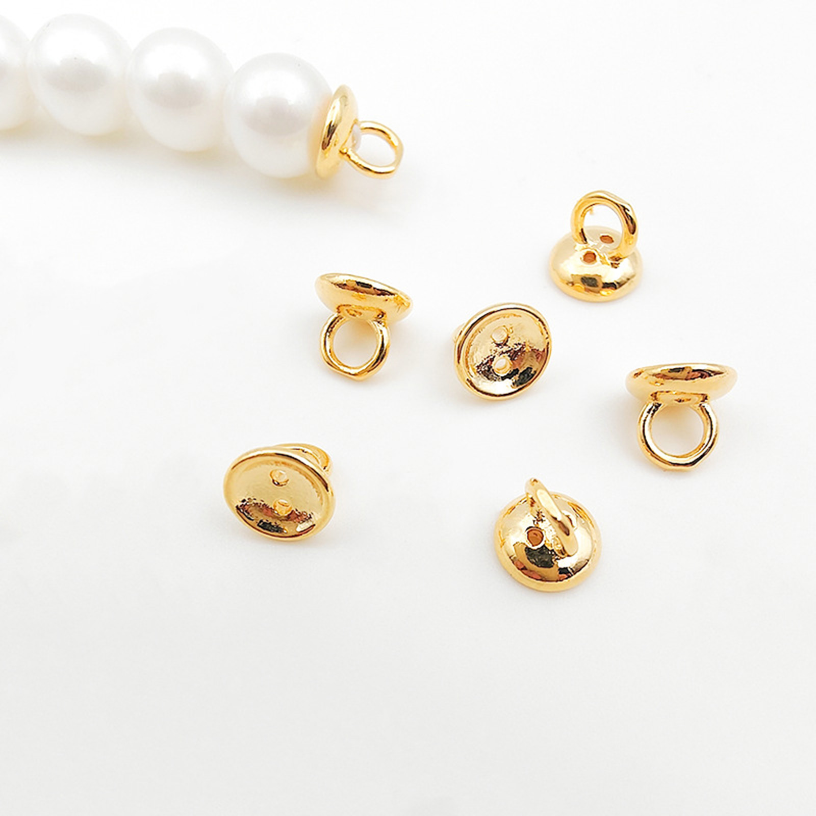 Picture of Brass Beads Caps Tips Double Hole Pearl Bracelet Ends Connector Round Multicolor