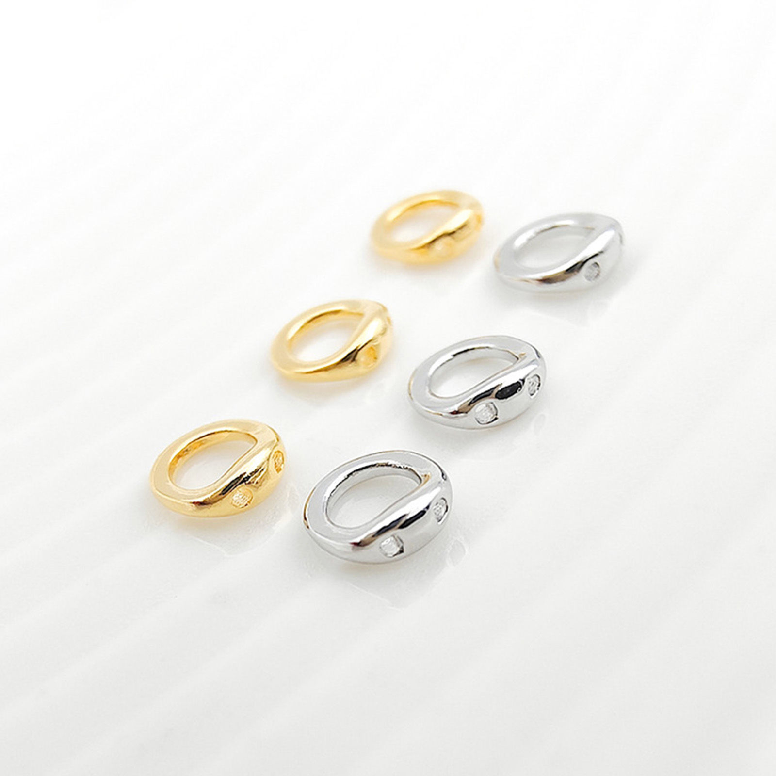 Picture of Brass End Bead Tip Double Hole Connector Rings End Caps For Necklace Bracelet Jewelry Making Pearl Bracelet Necklace Accessory Round Multicolor 5.5mm Dia.