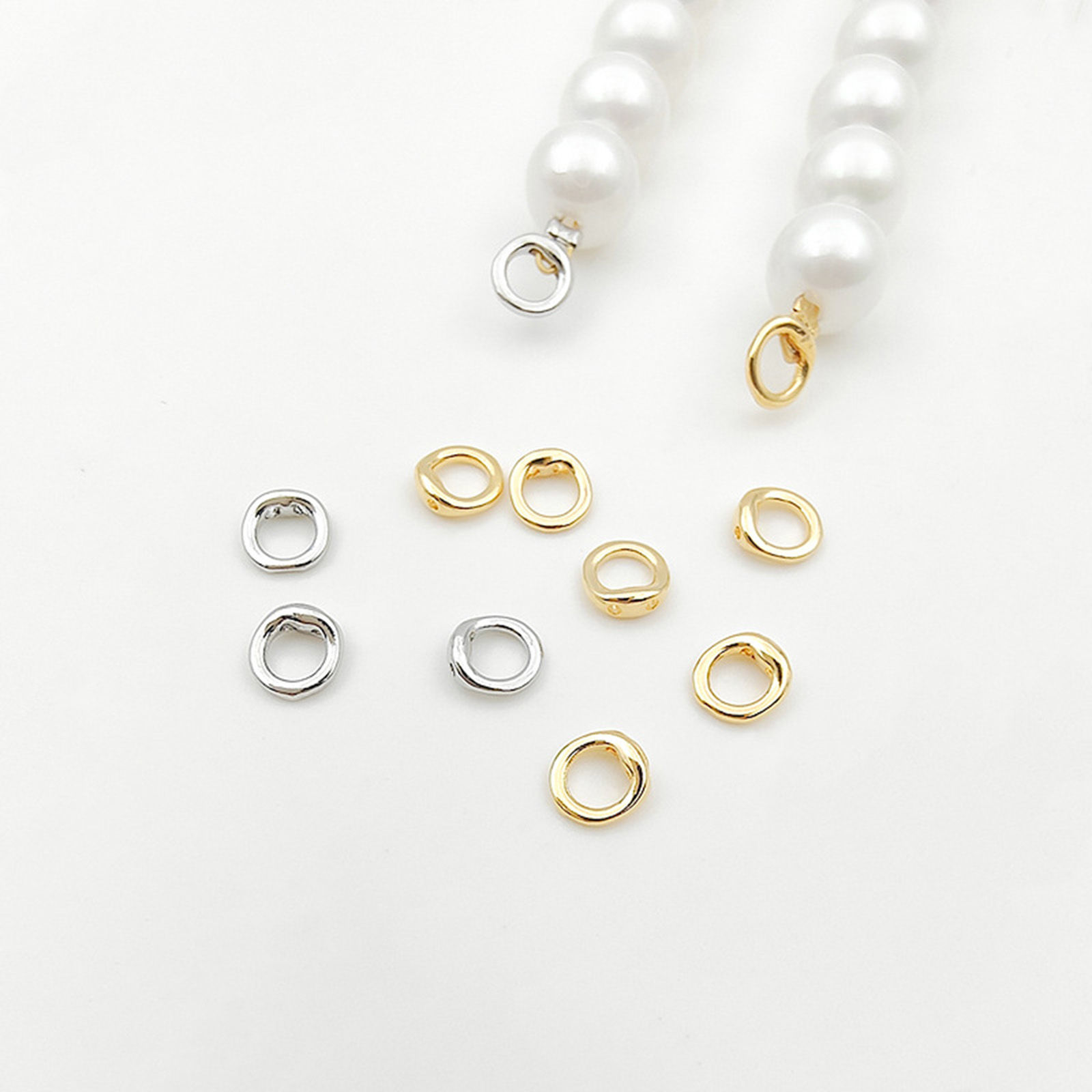 Picture of Brass End Bead Tip Double Hole Connector Rings End Caps For Necklace Bracelet Jewelry Making Pearl Bracelet Necklace Accessory Round Multicolor 5.5mm Dia.
