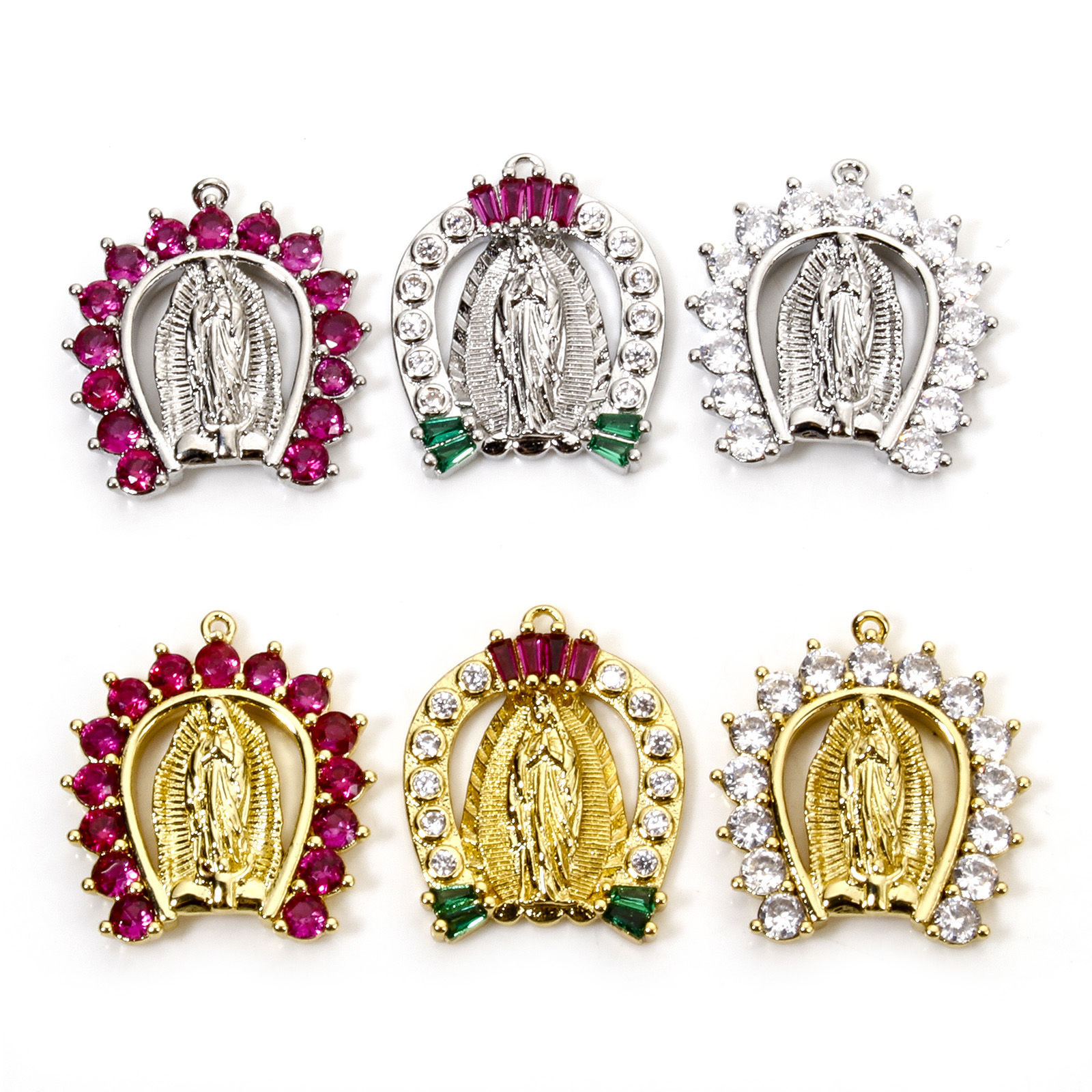 Image de 1 Pièce Breloques en Laiton Arc Sainte Vierge Marie Micro Pave à Zircone Cubique Multicolore