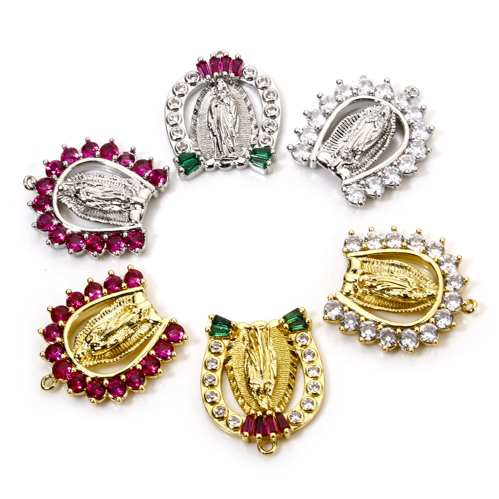 Image de 1 Pièce Breloques en Laiton Arc Sainte Vierge Marie Micro Pave à Zircone Cubique Multicolore