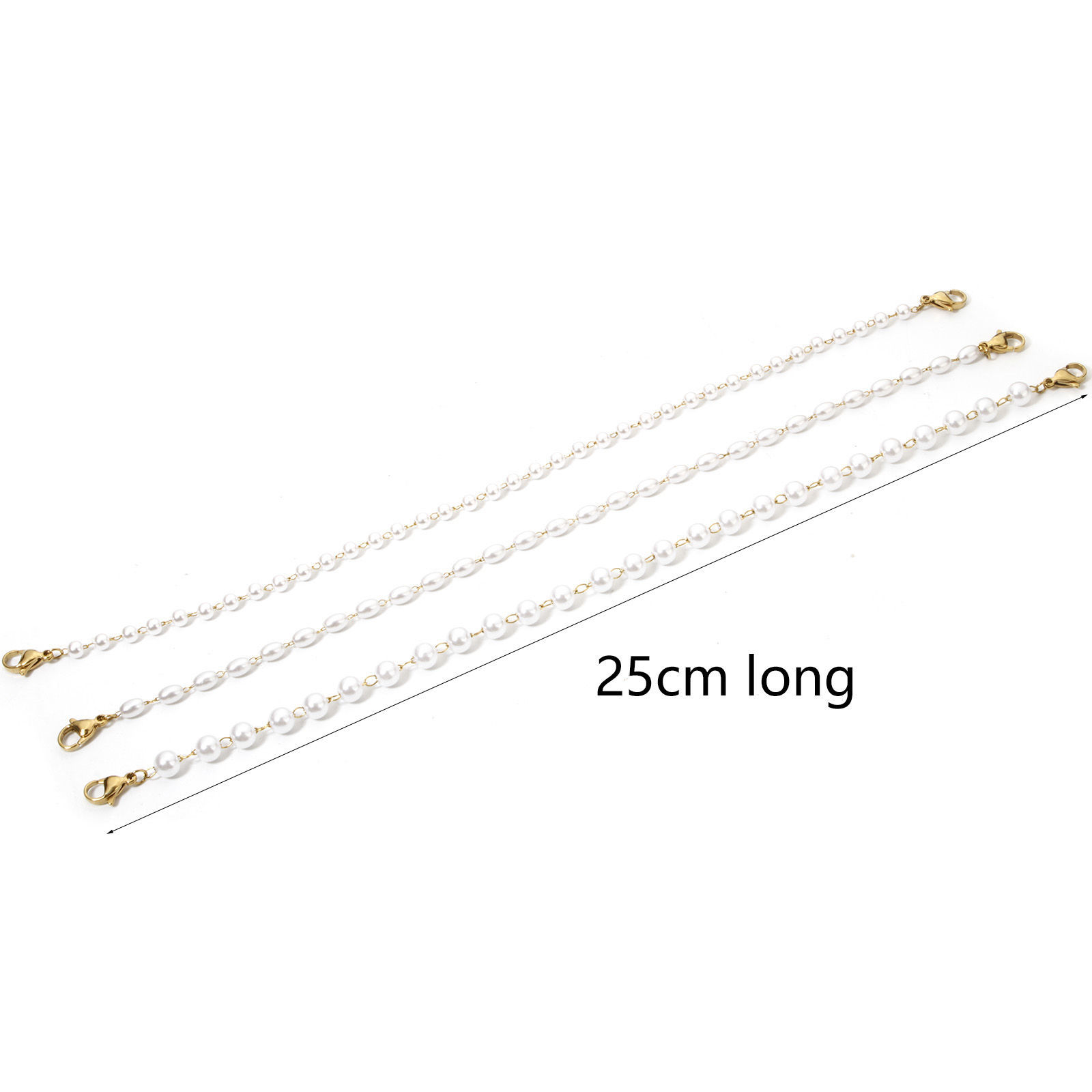 Picture of 1 Piece Vacuum Plating 304 Stainless Steel Hat Cap Decoration Chain 18K Gold Plated White Imitation Pearl 25cm(9 7/8") long