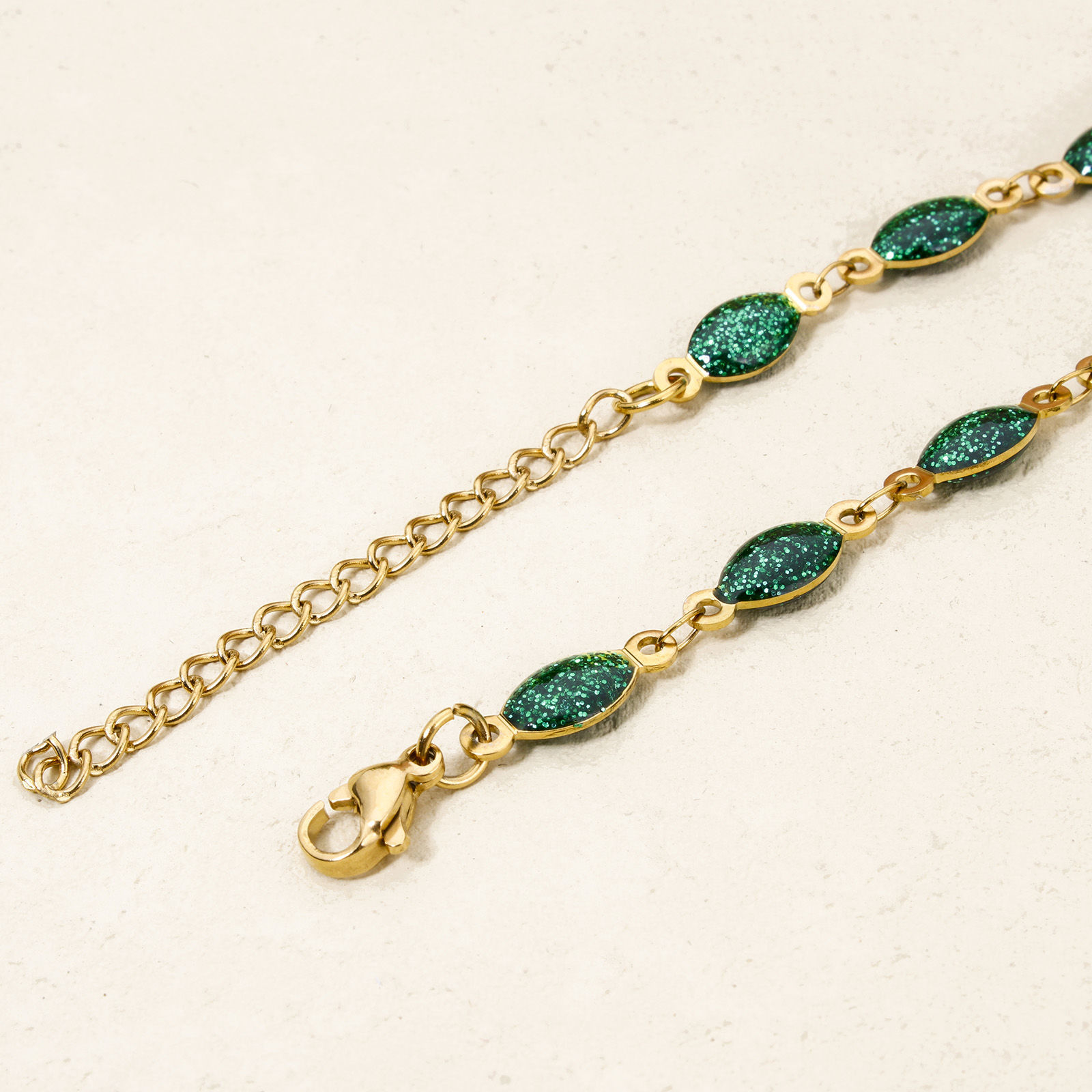 Picture of Vacuum Plating 304 Stainless Steel Enamelled Sequins Handmade Link Chain Bracelets 18K Gold Plated Multicolor Marquise Glitter 17cm(6.7") long
