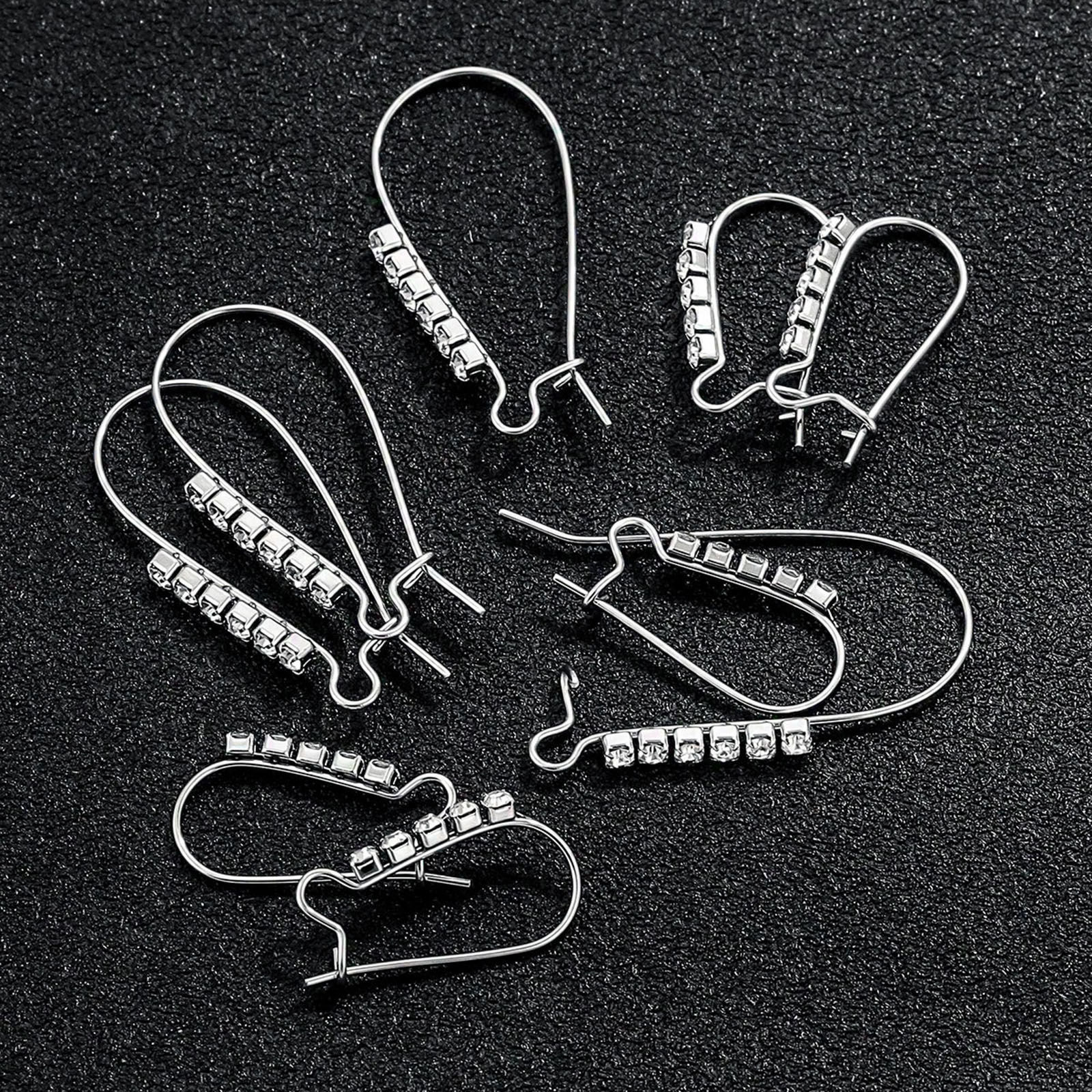 Bild von 2 Stück 304 Edelstahl Ohrhaken-Ohrringe für DIY-Schmuckherstellungszubehör Bogen Silberfarbe Transparent Strass