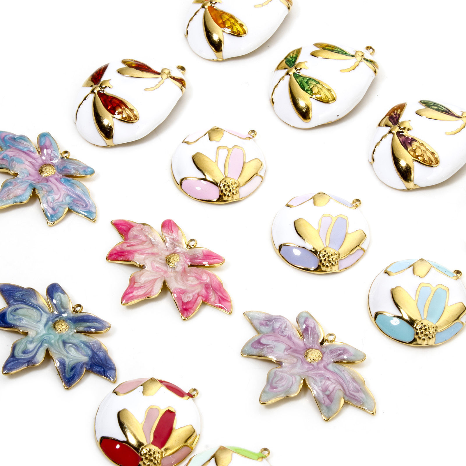 Picture of Eco-friendly Vacuum Plating 304 Stainless Steel Flora Collection Pendants Gold Plated Enamel
