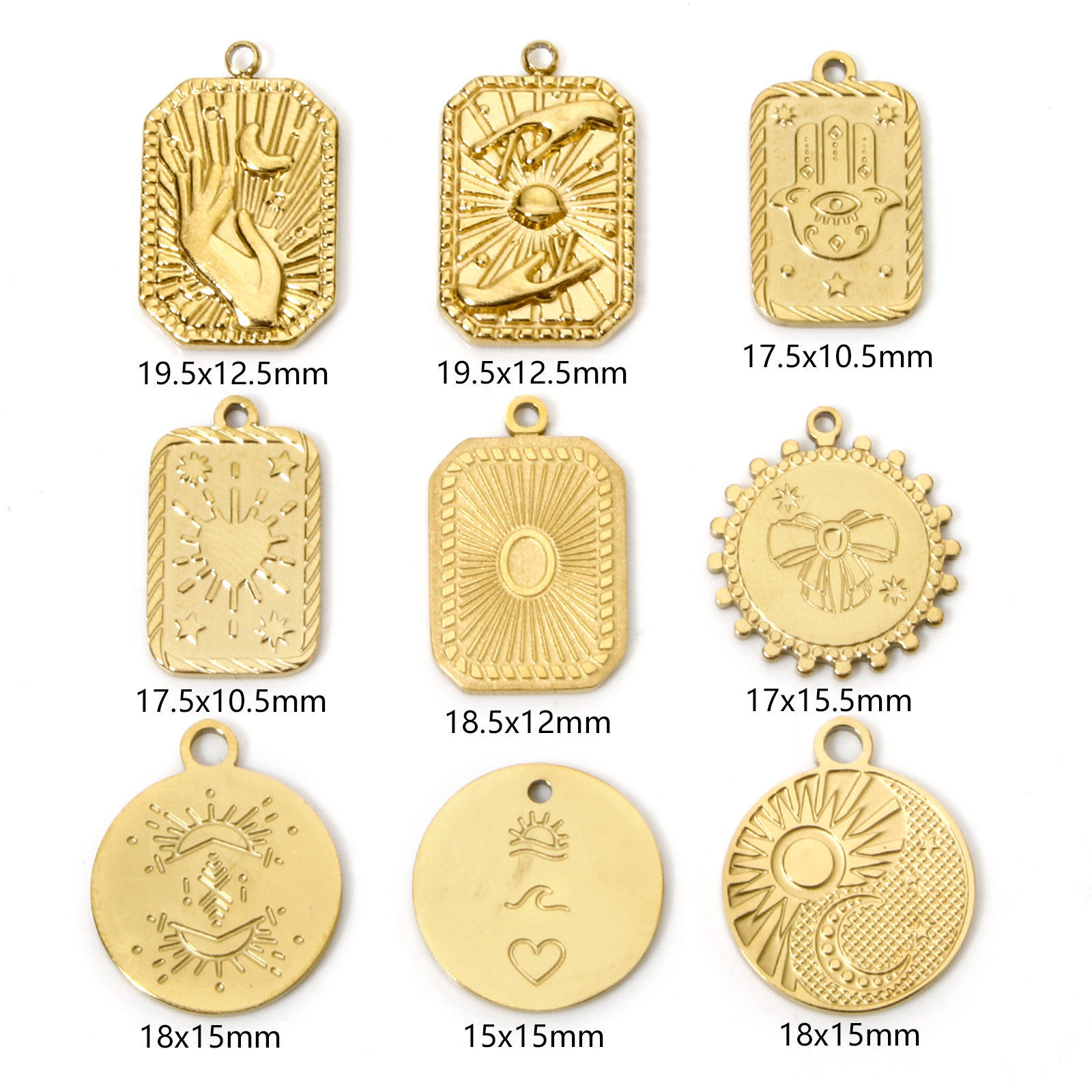 Image de 2 Pcs Breloques en 304 Acier Inoxydable Placage Sous Vide Écologique Galaxie Géométrique Doré Khamsa Symbole Paume
