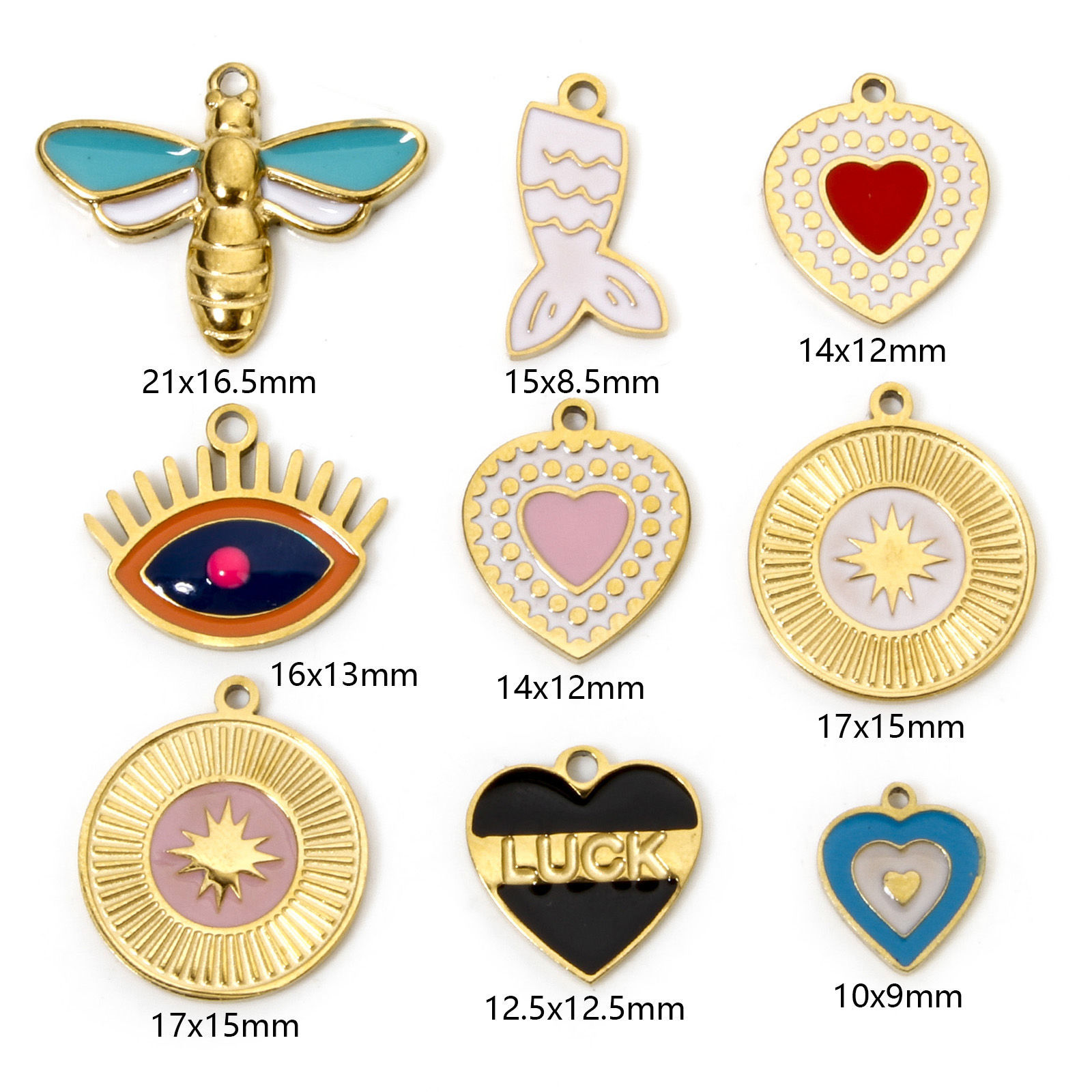 Picture of Eco-friendly Vacuum Plating 304 Stainless Steel Charmes Gold Plated Heart Bee Enamel