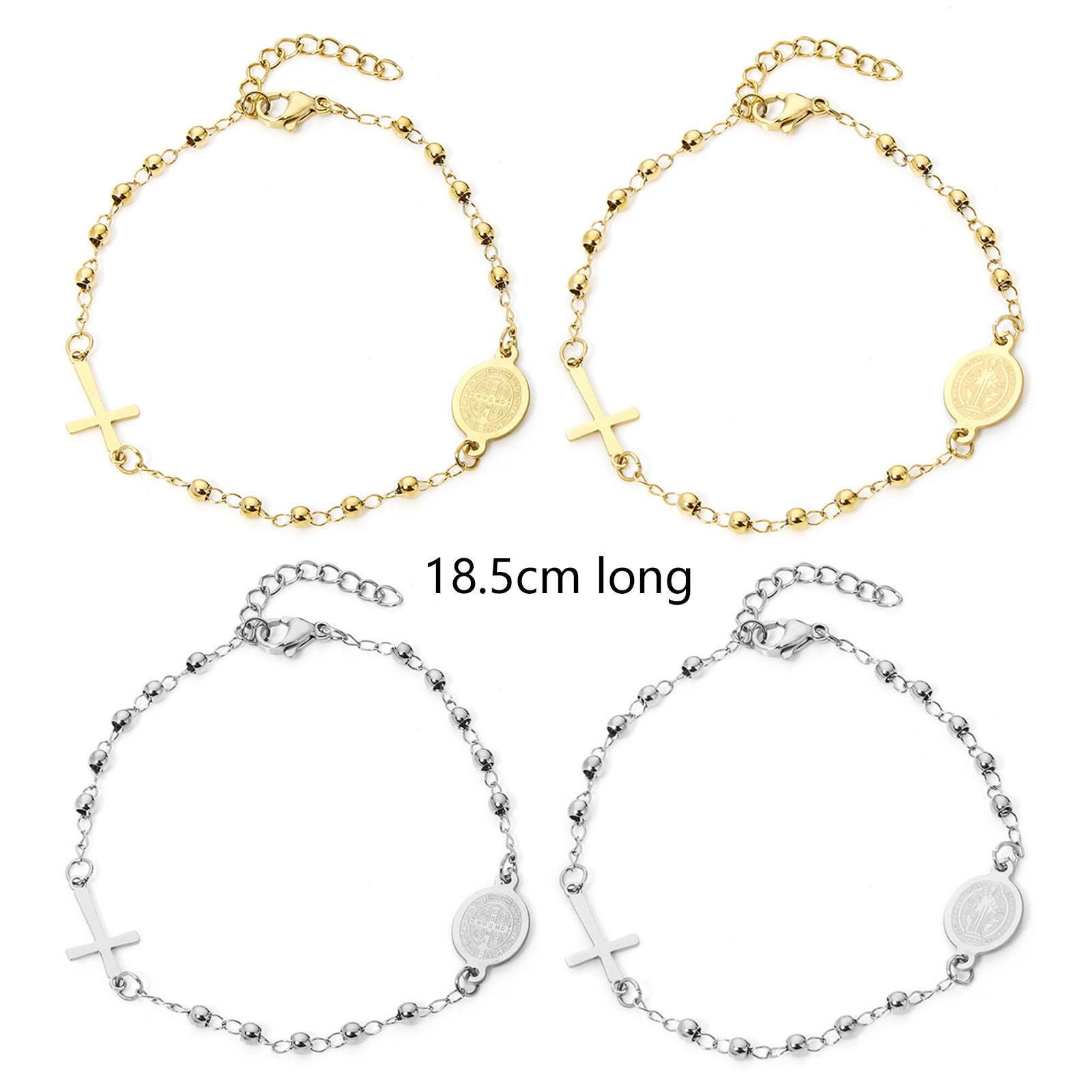 Imagen de 1 Unidad 304 Acero Inoxidable Religión Link Curb Chain Pulseras Cruz Virgen María 18.5cm longitud