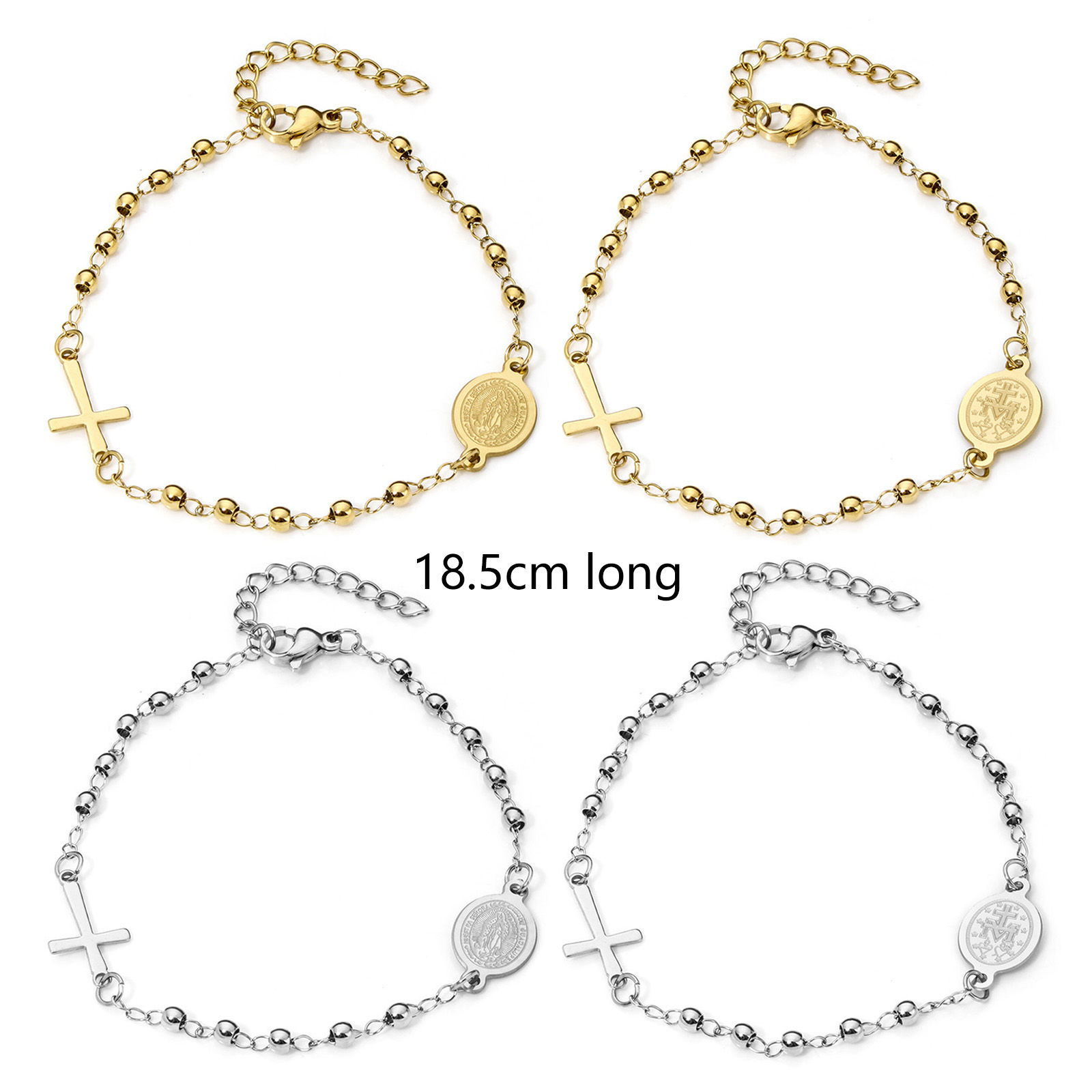Imagen de 1 Unidad 304 Acero Inoxidable Religión Link Curb Chain Pulseras Cruz Virgen María 18.5cm longitud
