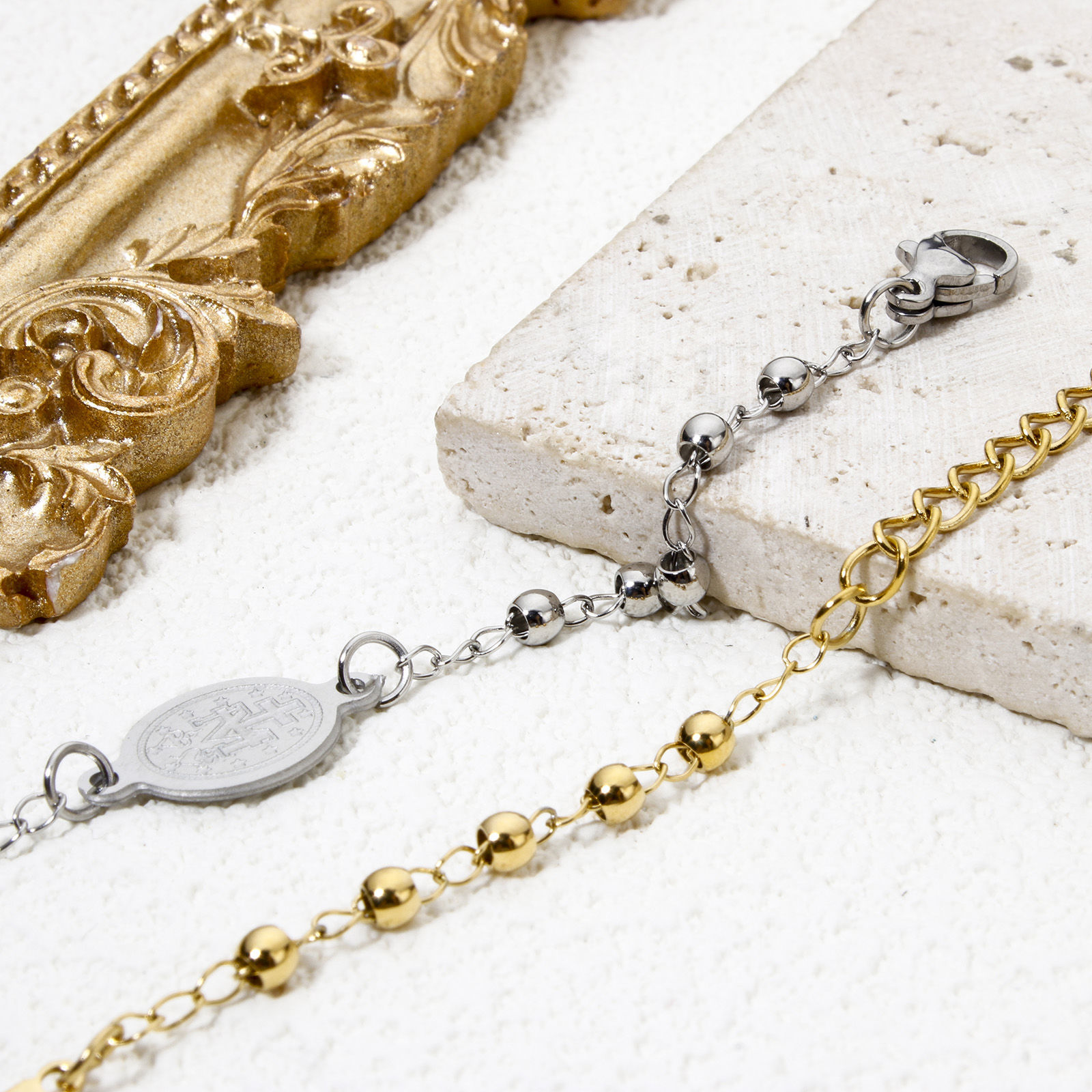 Imagen de 1 Unidad 304 Acero Inoxidable Religión Link Curb Chain Pulseras Cruz Virgen María 18.5cm longitud