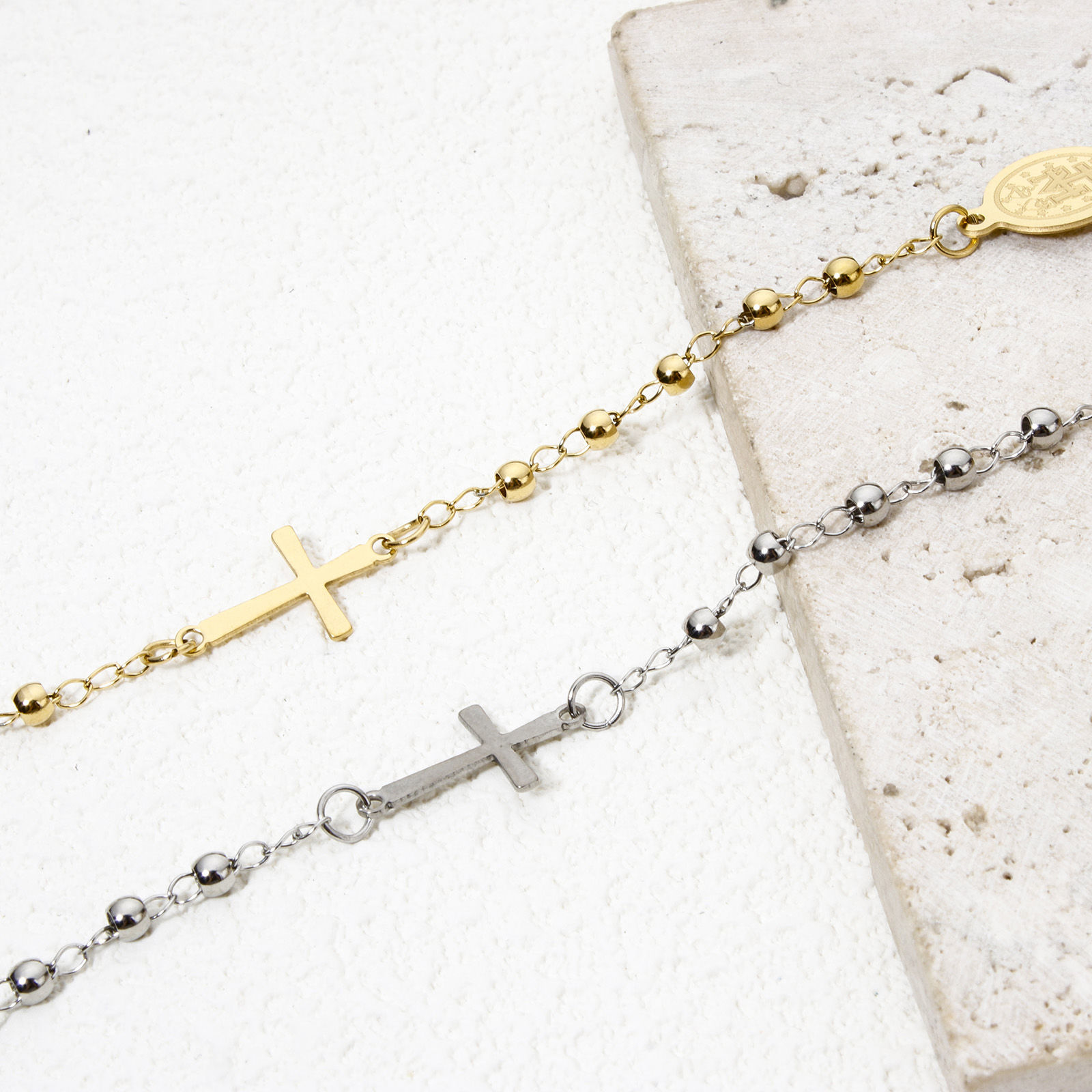 Imagen de 1 Unidad 304 Acero Inoxidable Religión Link Curb Chain Pulseras Cruz Virgen María 18.5cm longitud