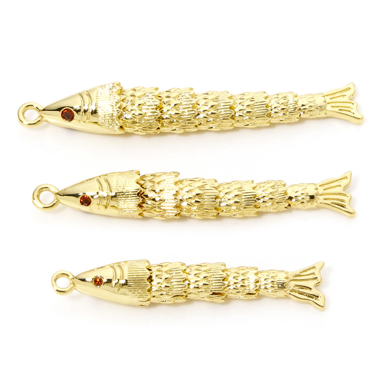 Picture of Eco-friendly Brass Ocean Jewelry Pendants 18K Real Gold Plated Fish Animal Movable 3D Wine Red Cubic Zirconia