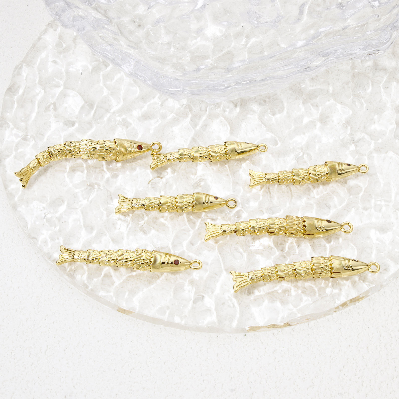 Picture of Eco-friendly Brass Ocean Jewelry Pendants 18K Real Gold Plated Fish Animal Movable 3D Wine Red Cubic Zirconia