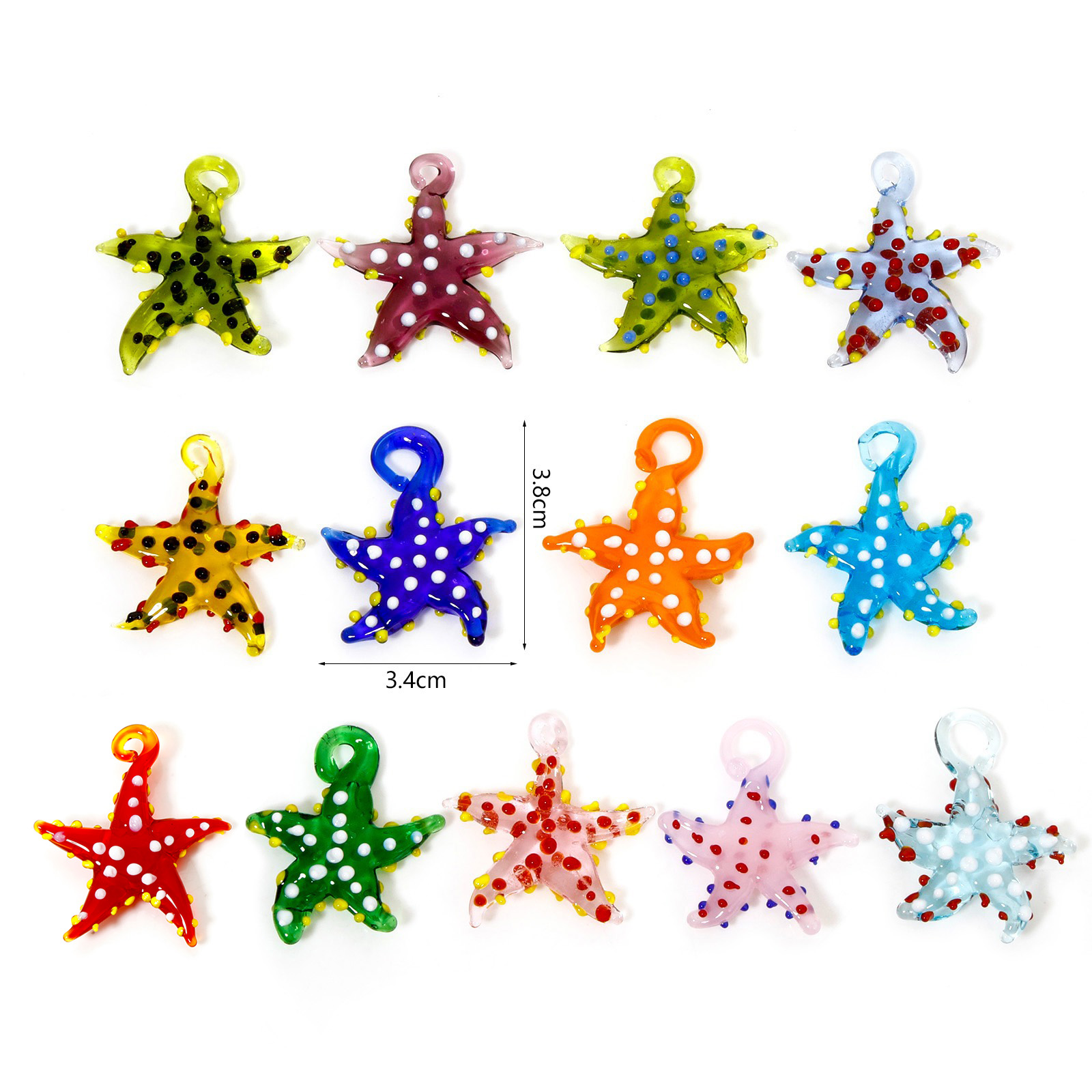 Imagen de 2 Unidades Vidrio Murano Joyería del océano de Colgantes Estrella de mar , Multicolor y Punto 3.8cm x 3.4cm
