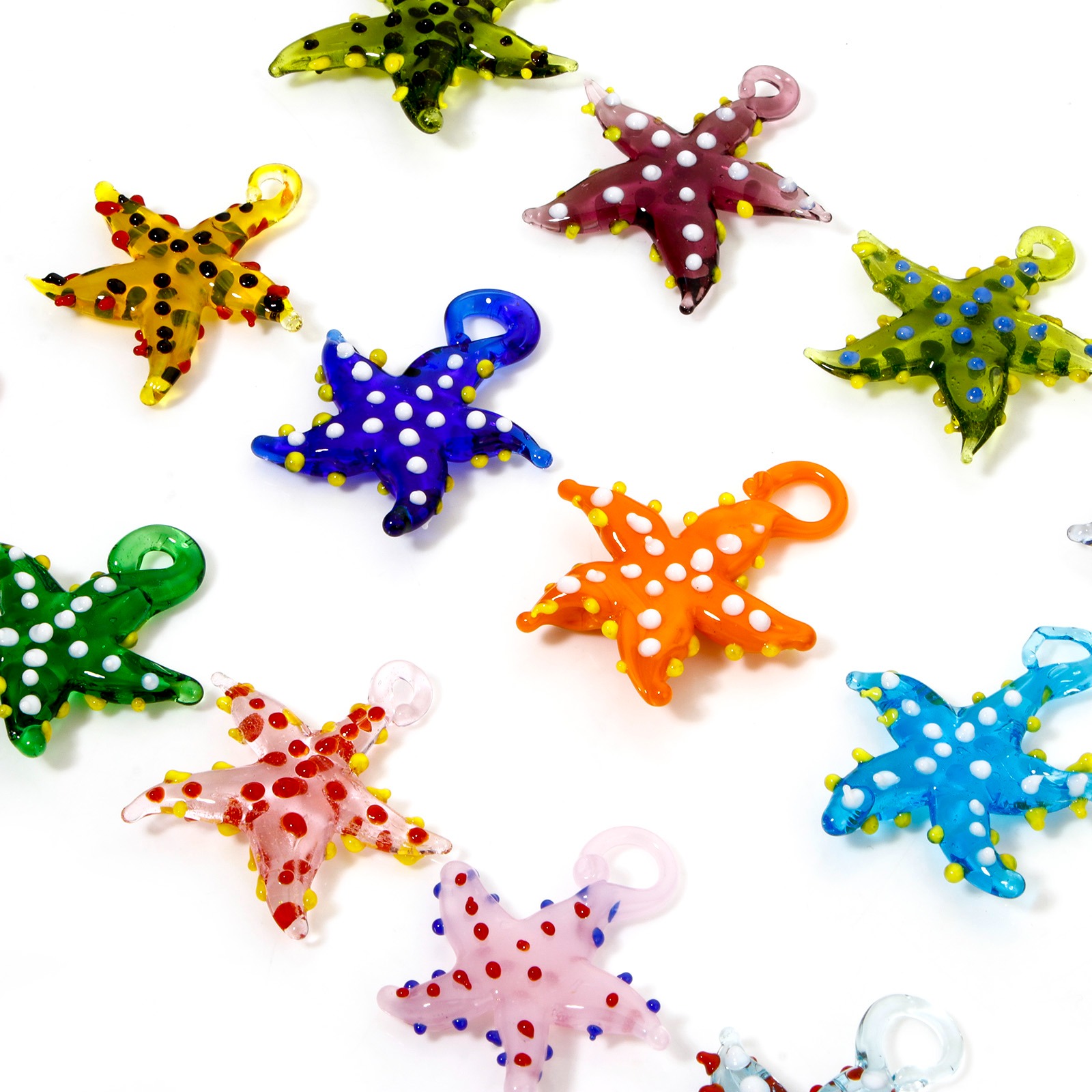 Imagen de 2 Unidades Vidrio Murano Joyería del océano de Colgantes Estrella de mar , Multicolor y Punto 3.8cm x 3.4cm
