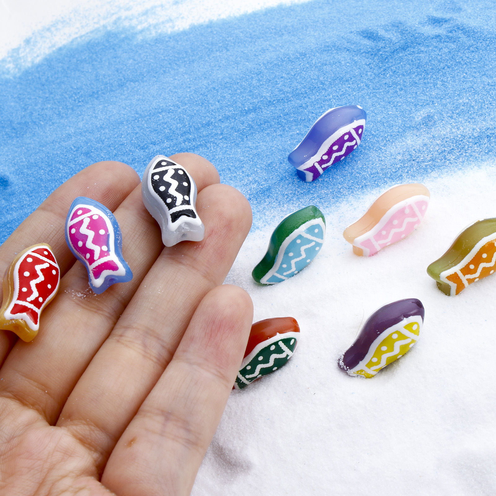 Picture of Lampwork Glass Ocean Jewelry Beads For DIY Jewelry Making Fish Animal Multicolor Ripple Enamel About 21mm x 11mm, Hole: Approx 1.4mm