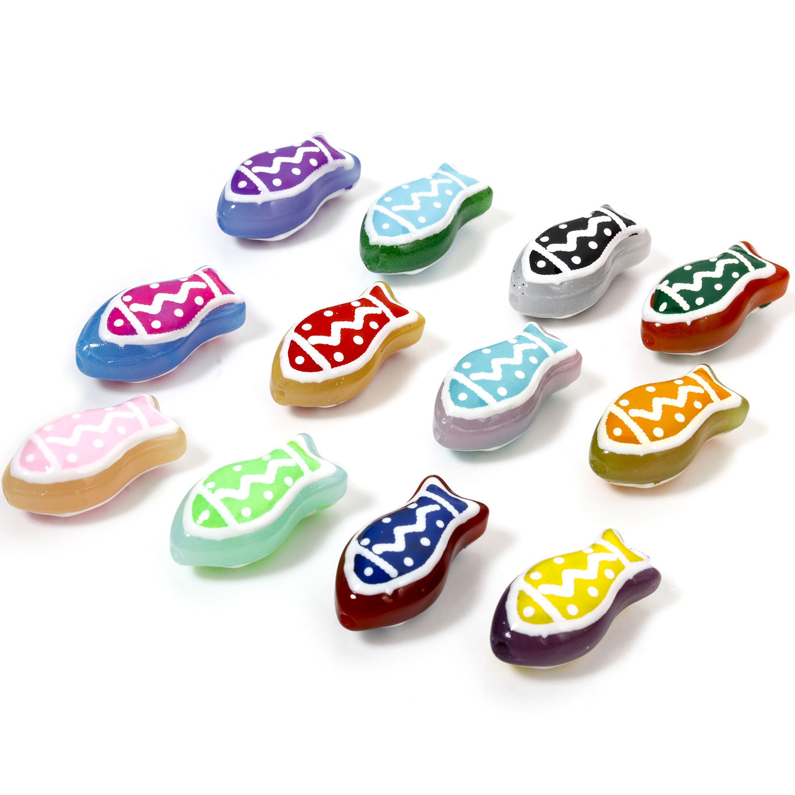 Picture of Lampwork Glass Ocean Jewelry Beads For DIY Jewelry Making Fish Animal Multicolor Ripple Enamel About 21mm x 11mm, Hole: Approx 1.4mm