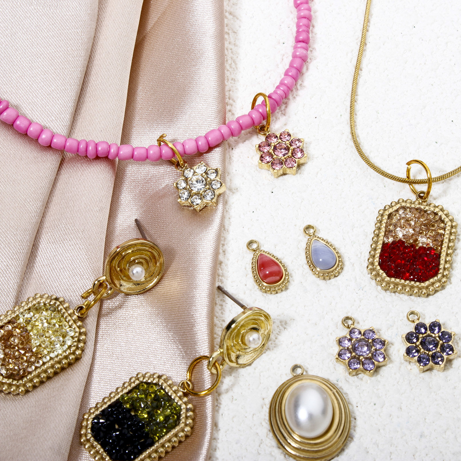Picture of Eco-friendly Vacuum Plating 304 Stainless Steel Charmes Gold Plated Maple Leaf Moon Multicolour Cubic Zirconia