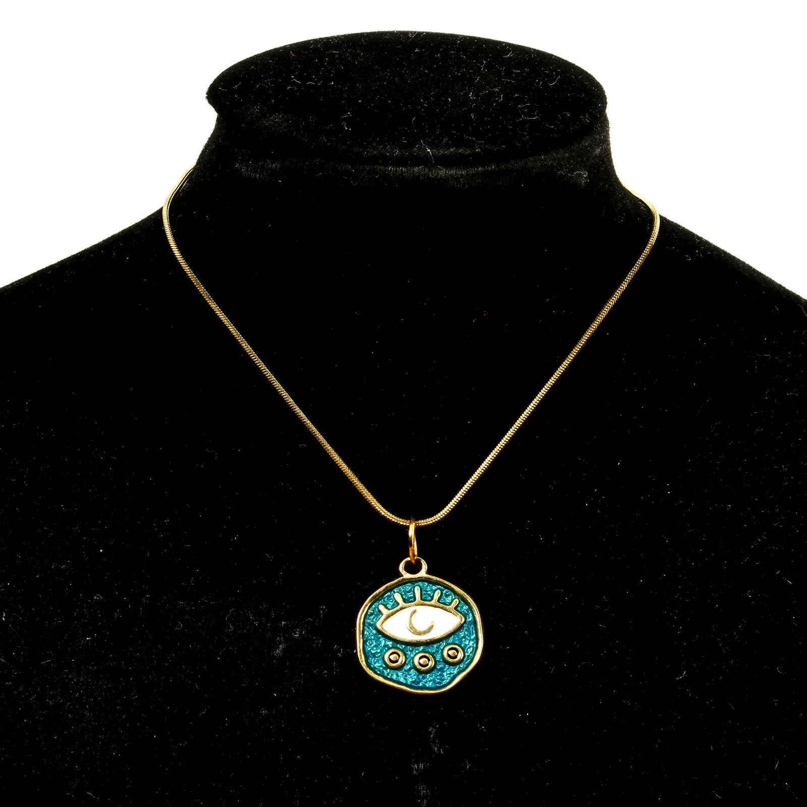 Picture of Eco-friendly Vacuum Plating 304 Stainless Steel Religious Charmes Gold Plated Round Evil Eye Enamel