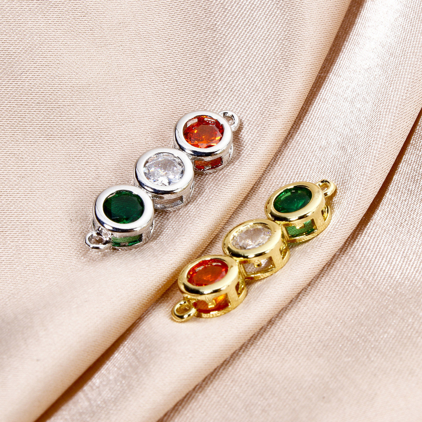 Picture of Brass Connectors Charms Pendants Multicolor Rhinestone 24mm x 7mm