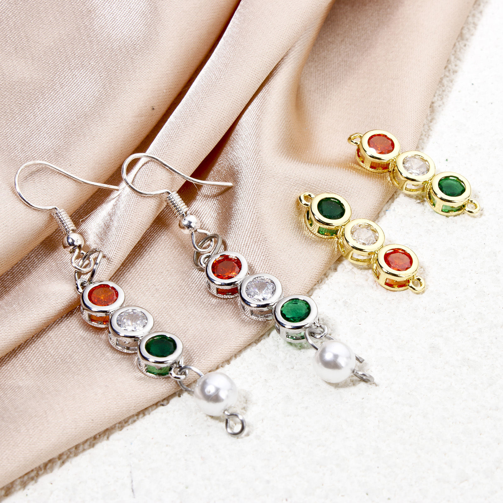 Picture of Brass Connectors Charms Pendants Multicolor Rhinestone 24mm x 7mm