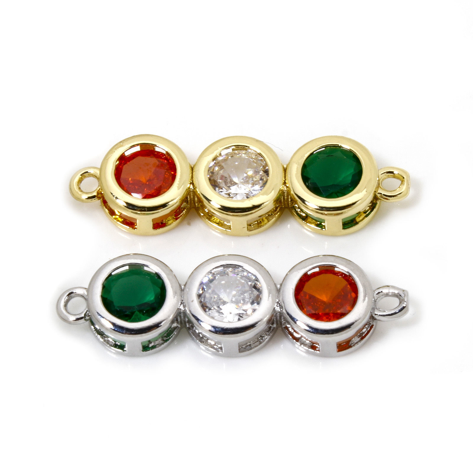 Picture of Brass Connectors Charms Pendants Multicolor Rhinestone 24mm x 7mm